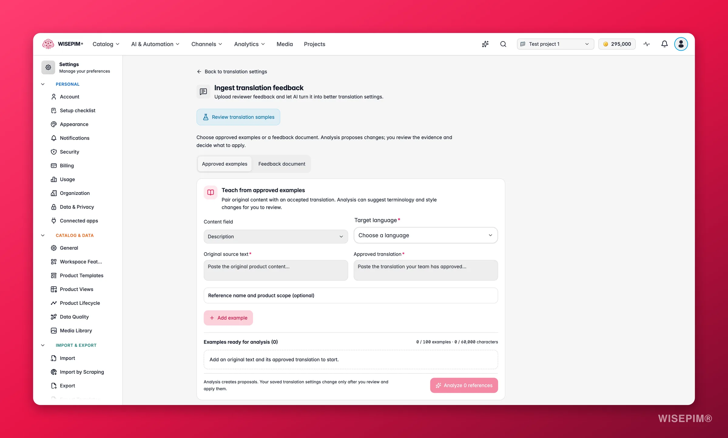 WISEPIM-Übersetzungsfeedback einlesen - eine Reviewer-Feedback-Datei als Excel, PDF, Word oder Text ablegen oder eine aus der Medienbibliothek wählen
