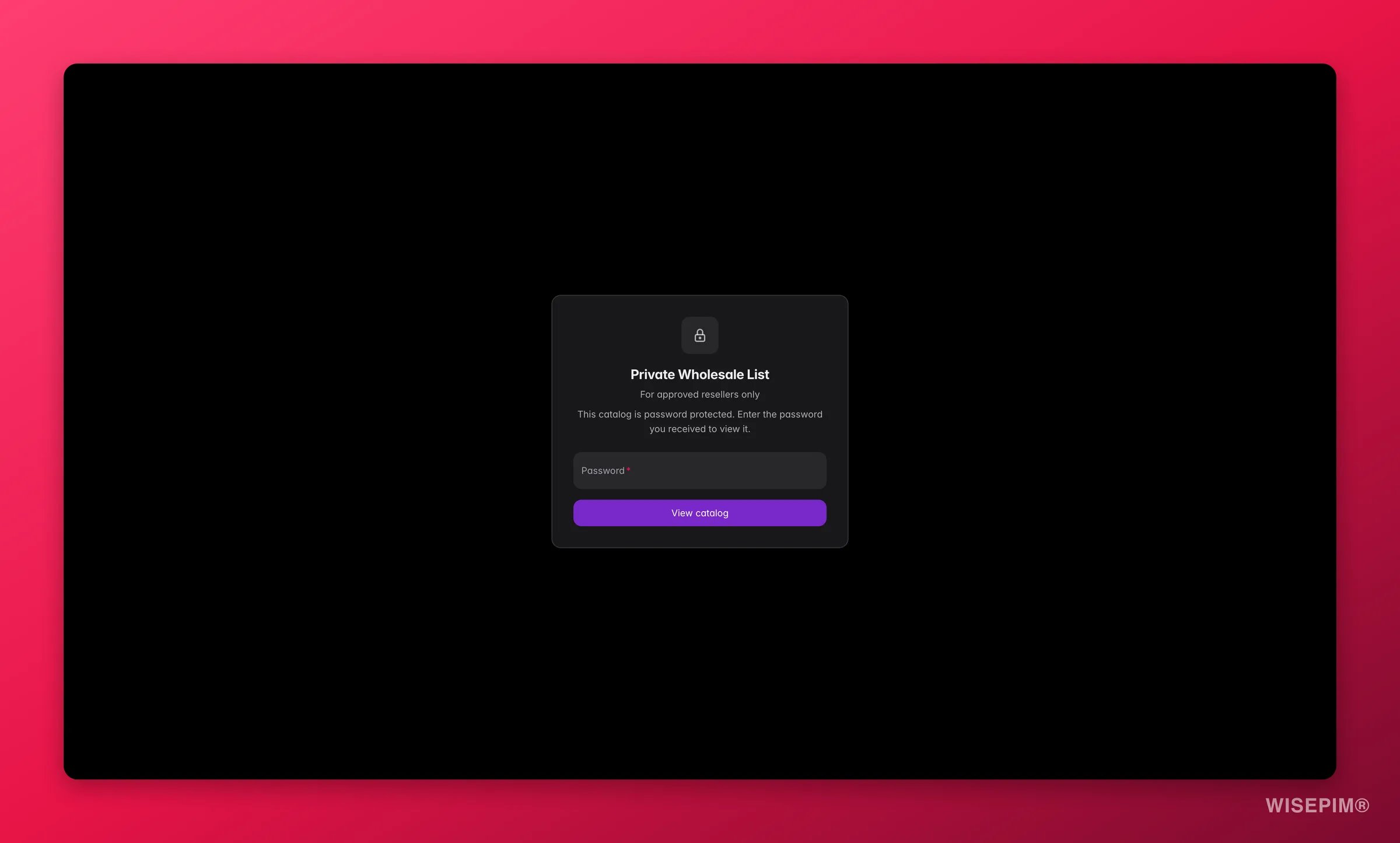 Sperrbildschirm eines passwortgeschützten WISEPIM Brand Portals mit dem Branding des Inhabers