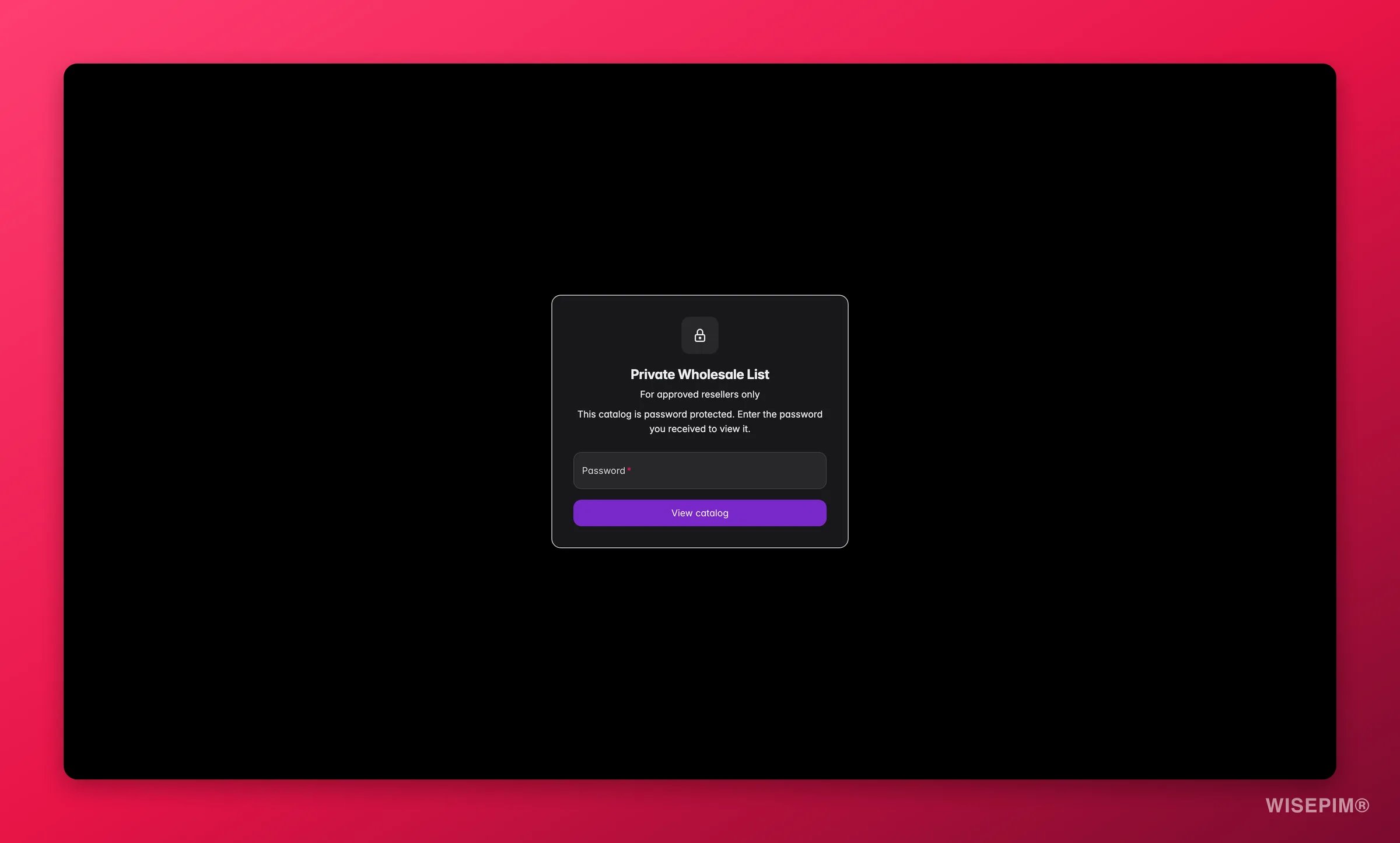 Sperrbildschirm eines passwortgeschützten WISEPIM Brand Portals mit dem Branding des Inhabers