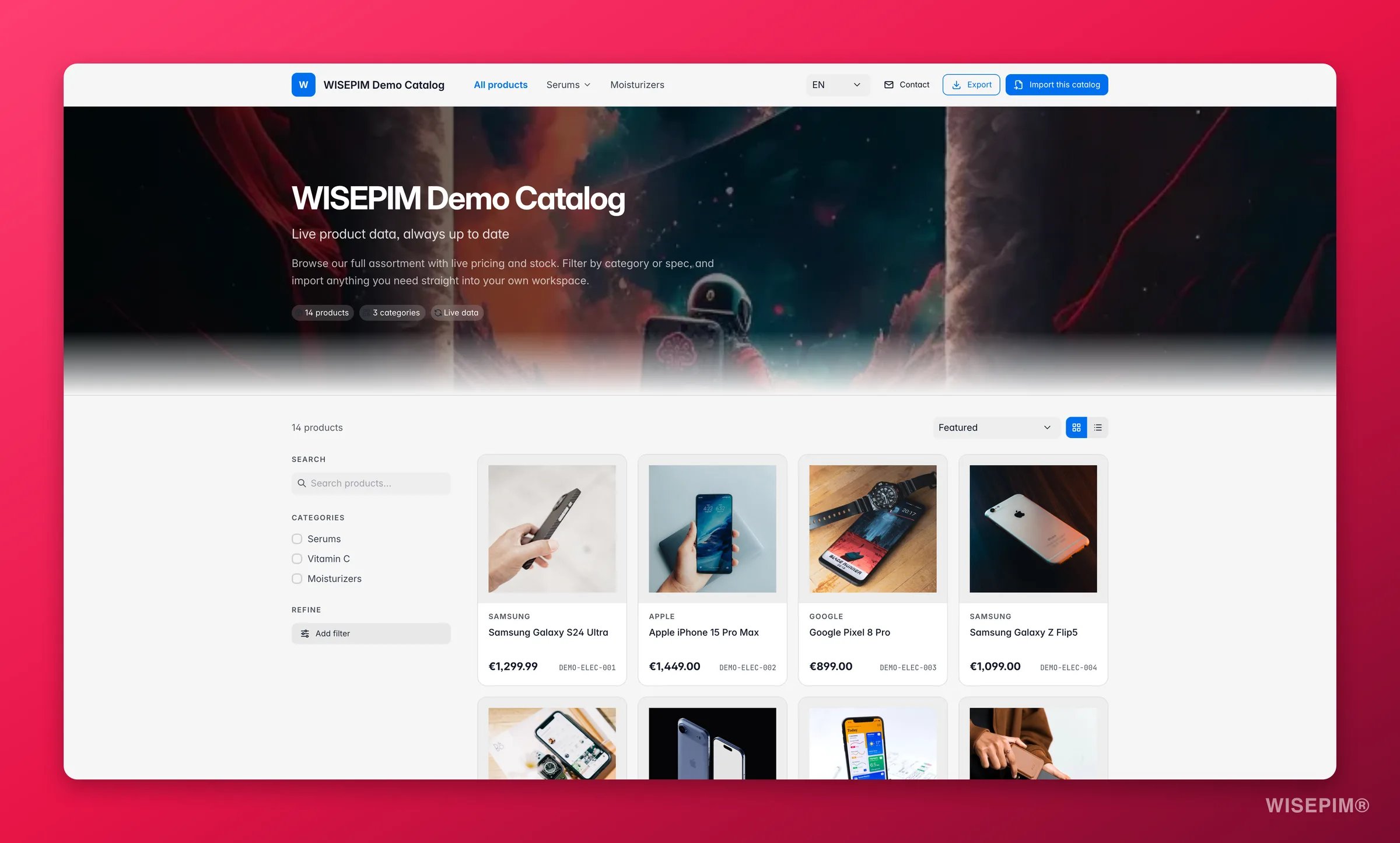 Ein öffentliches WISEPIM Brand Portal: gebrandeter, filterbarer schreibgeschützter Produktkatalog