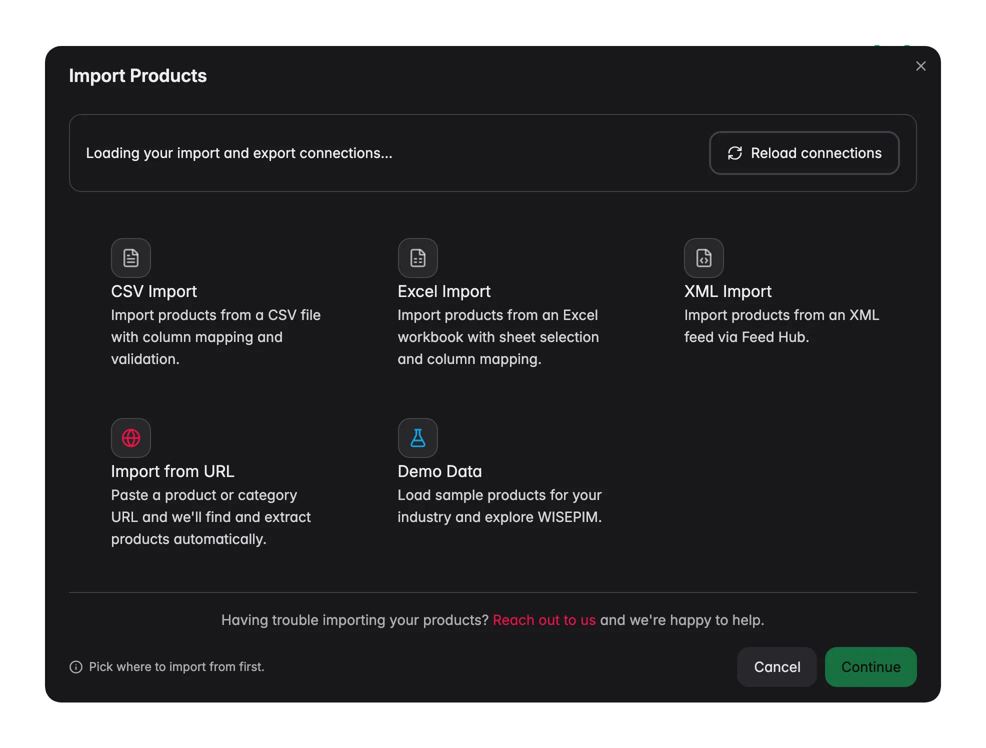 Importing a product catalog into WISEPIM