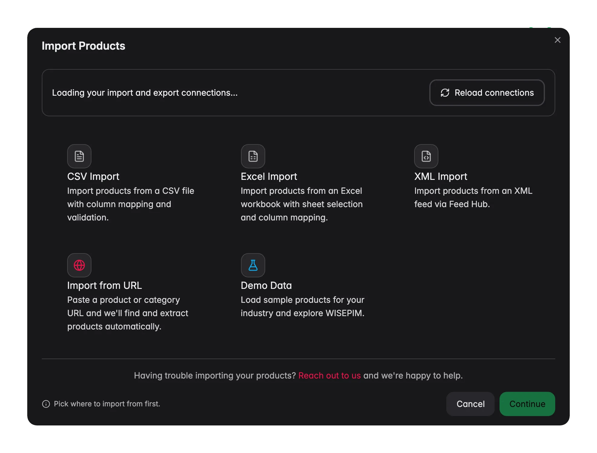 Importing a product catalog into WISEPIM