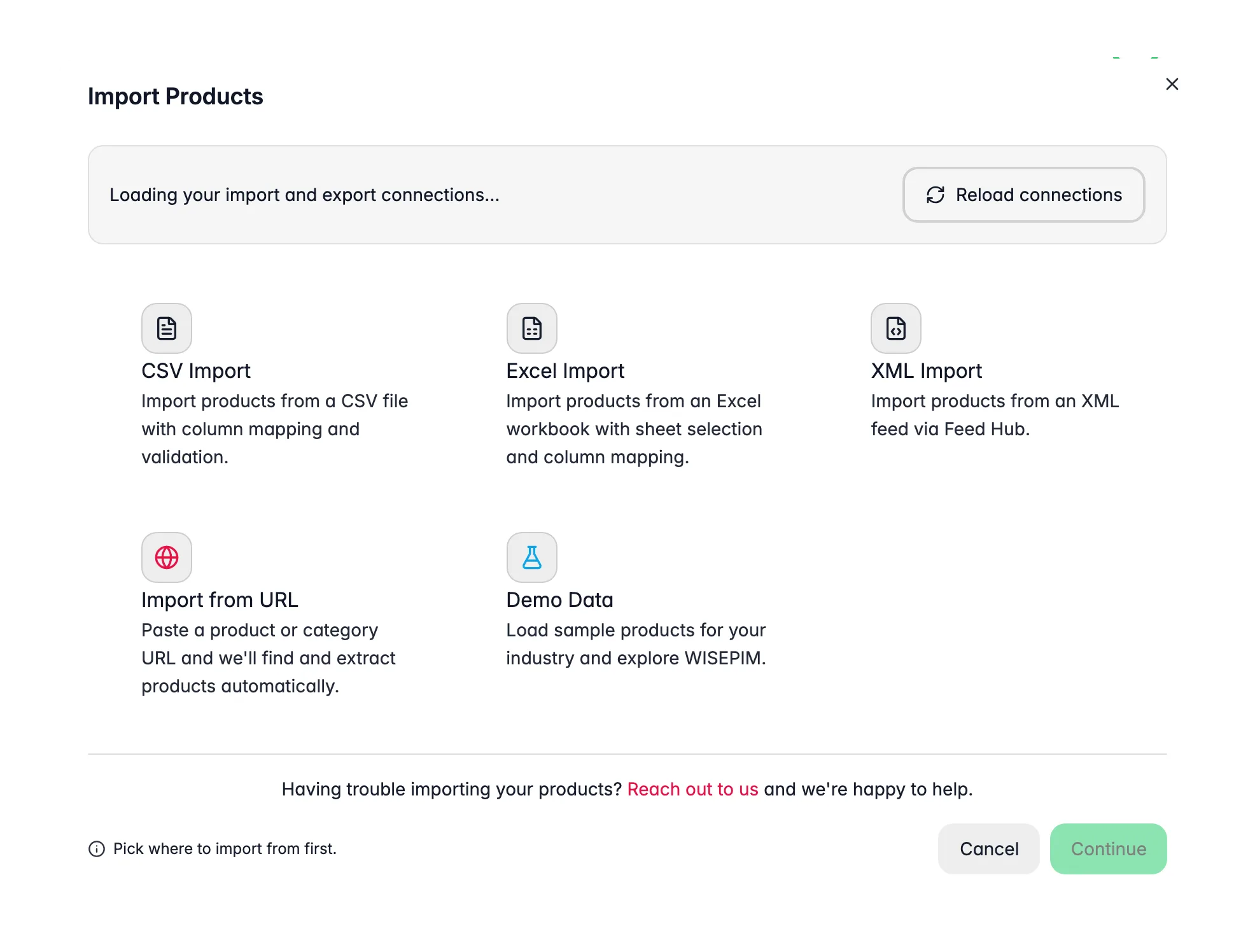 Importing a product catalog into WISEPIM
