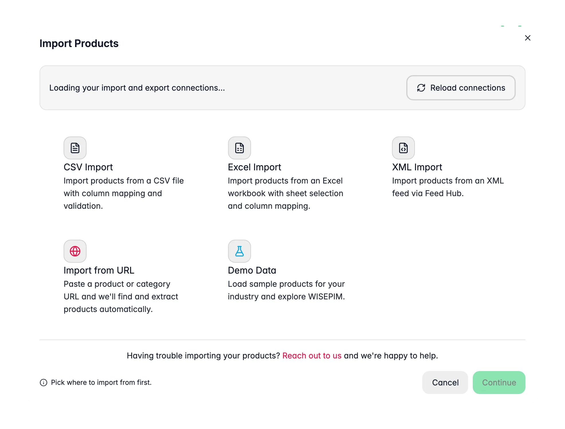Importing a product catalog into WISEPIM