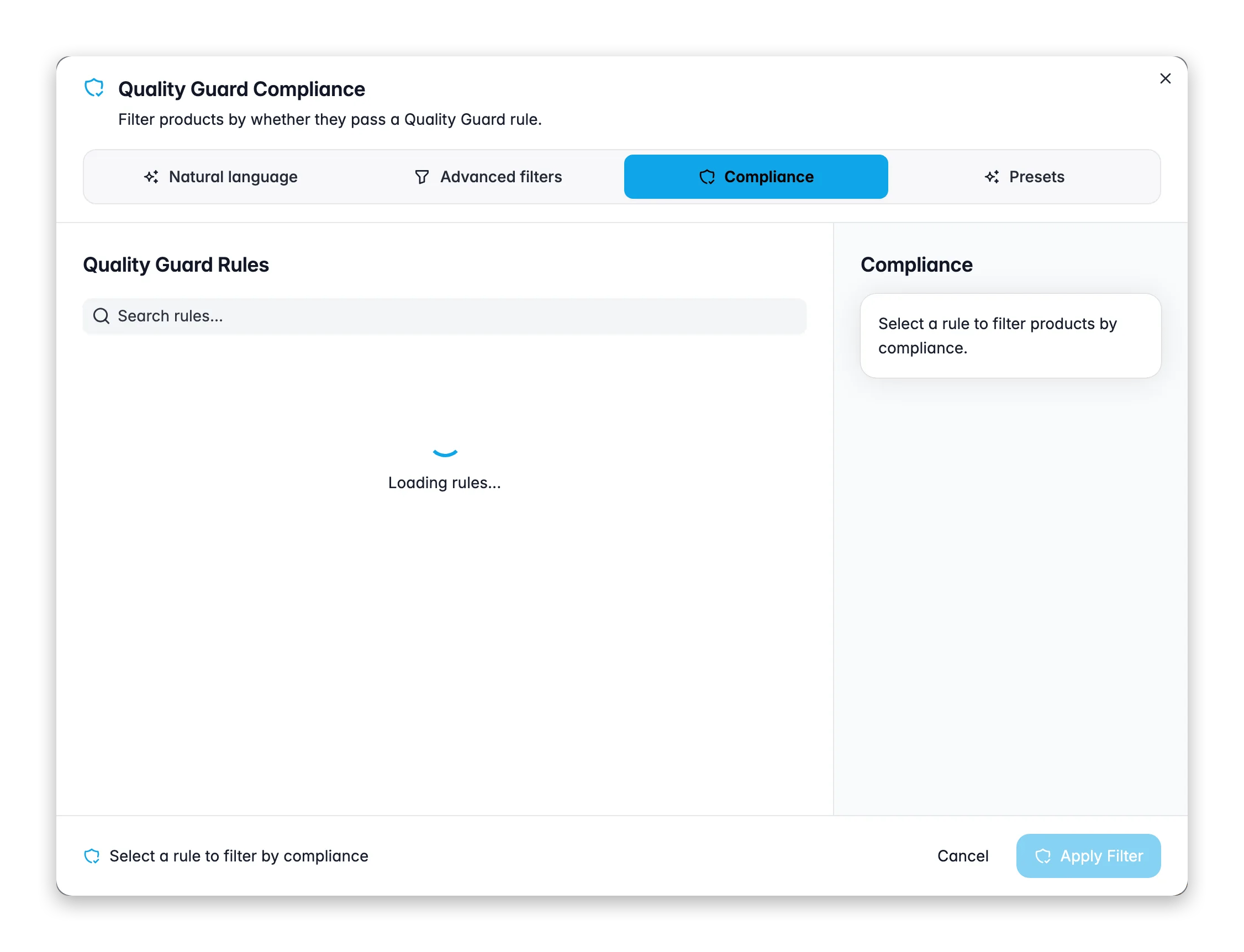 Filtering products by a Quality Guard rule in WISEPIM