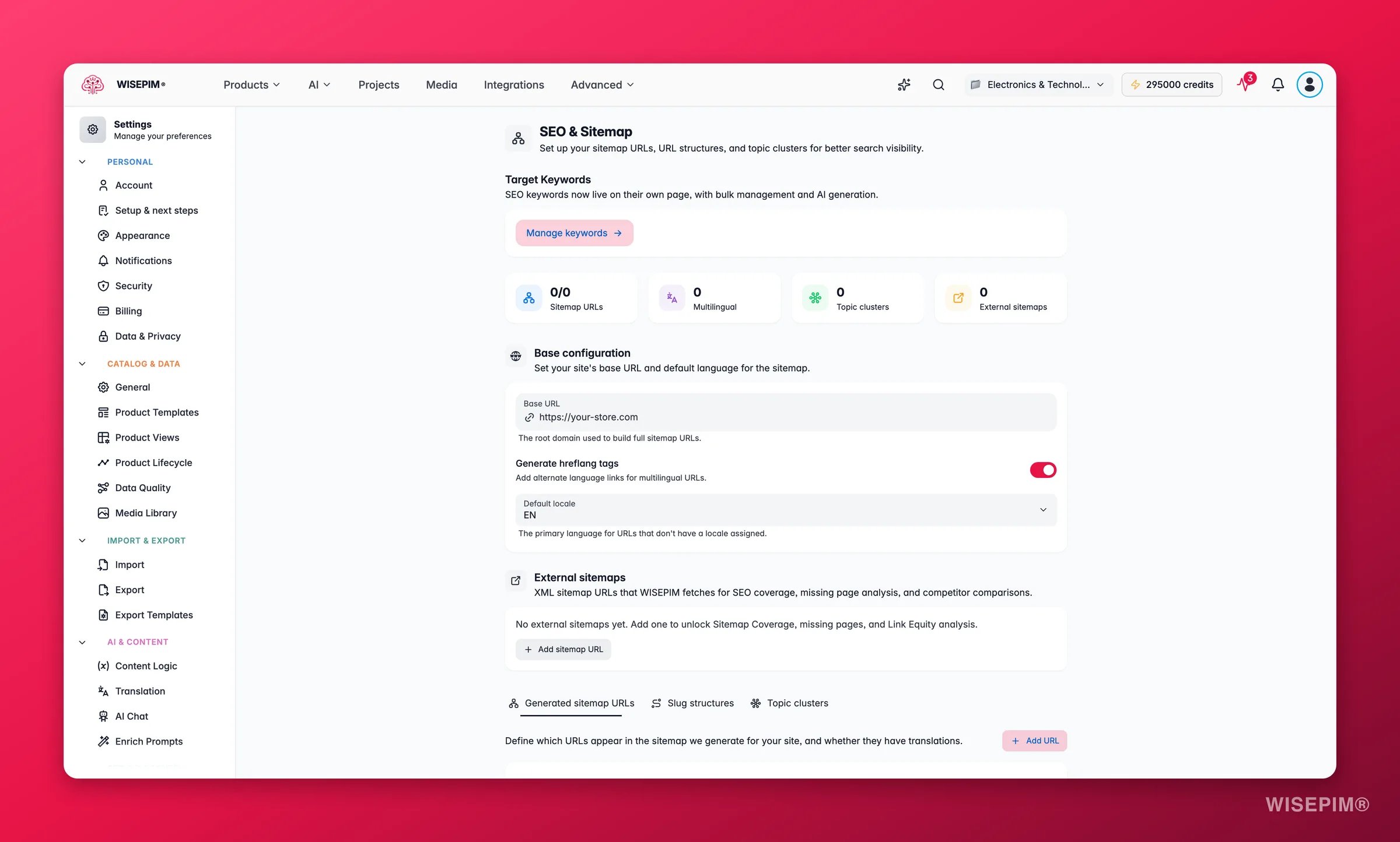 WISEPIM SEO defaults for titles, meta and structured data