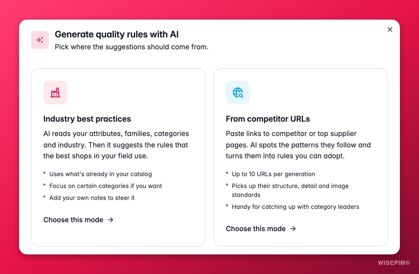 WISEPIM Quality Guard AI rule generator - derive checks from best practices or competitor URLs