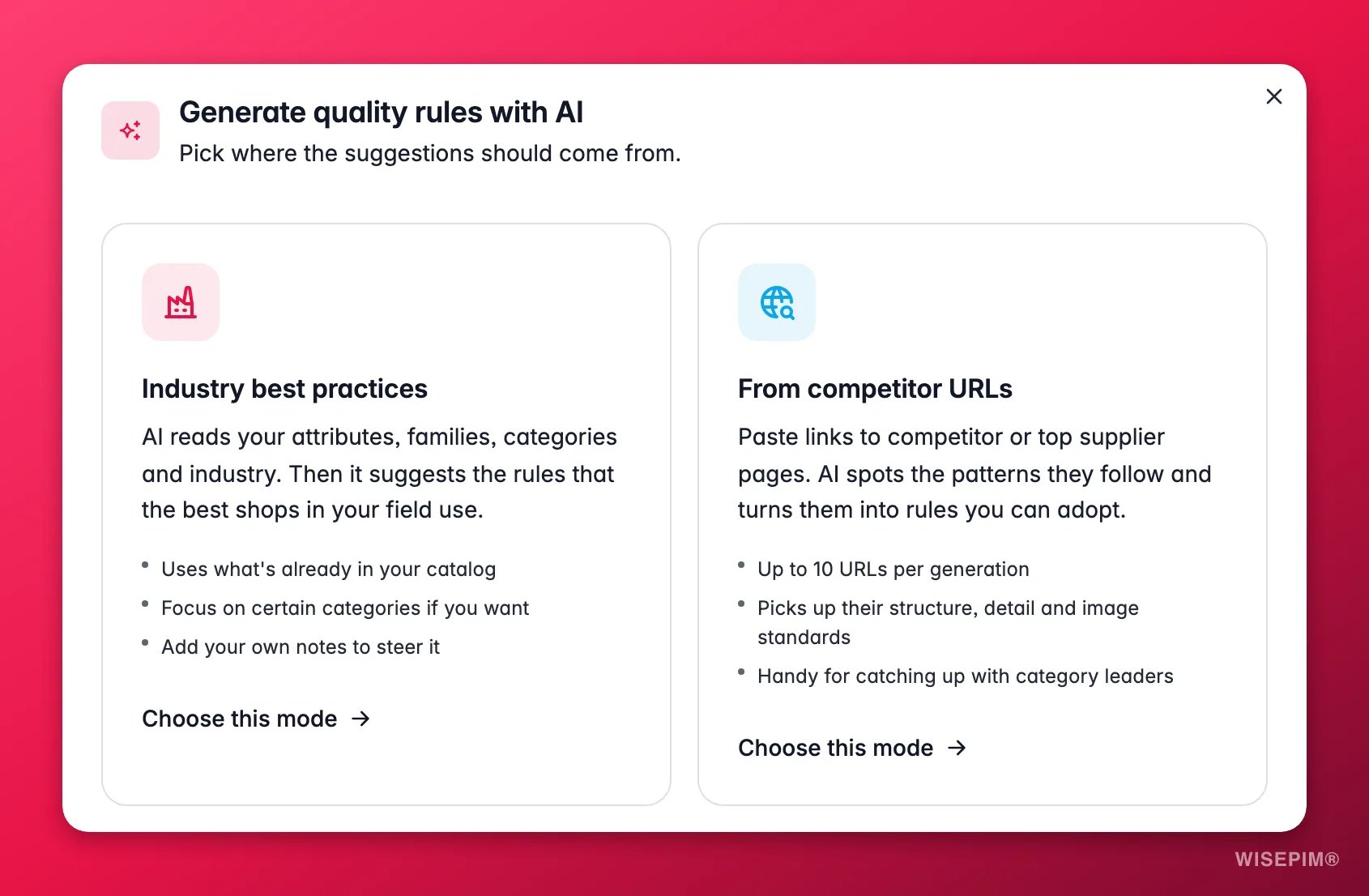 WISEPIM Quality Guard AI rule generator - derive checks from best practices or competitor URLs