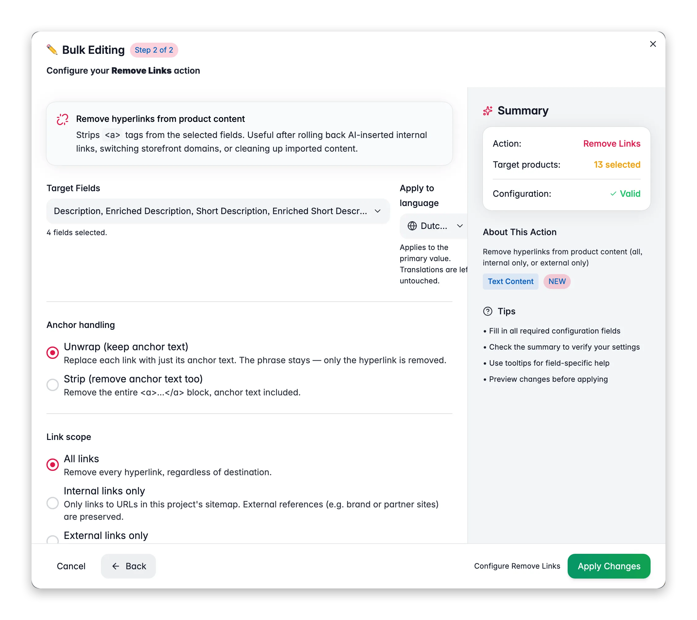 Bulk editing, Remove Links across many products at once in WISEPIM
