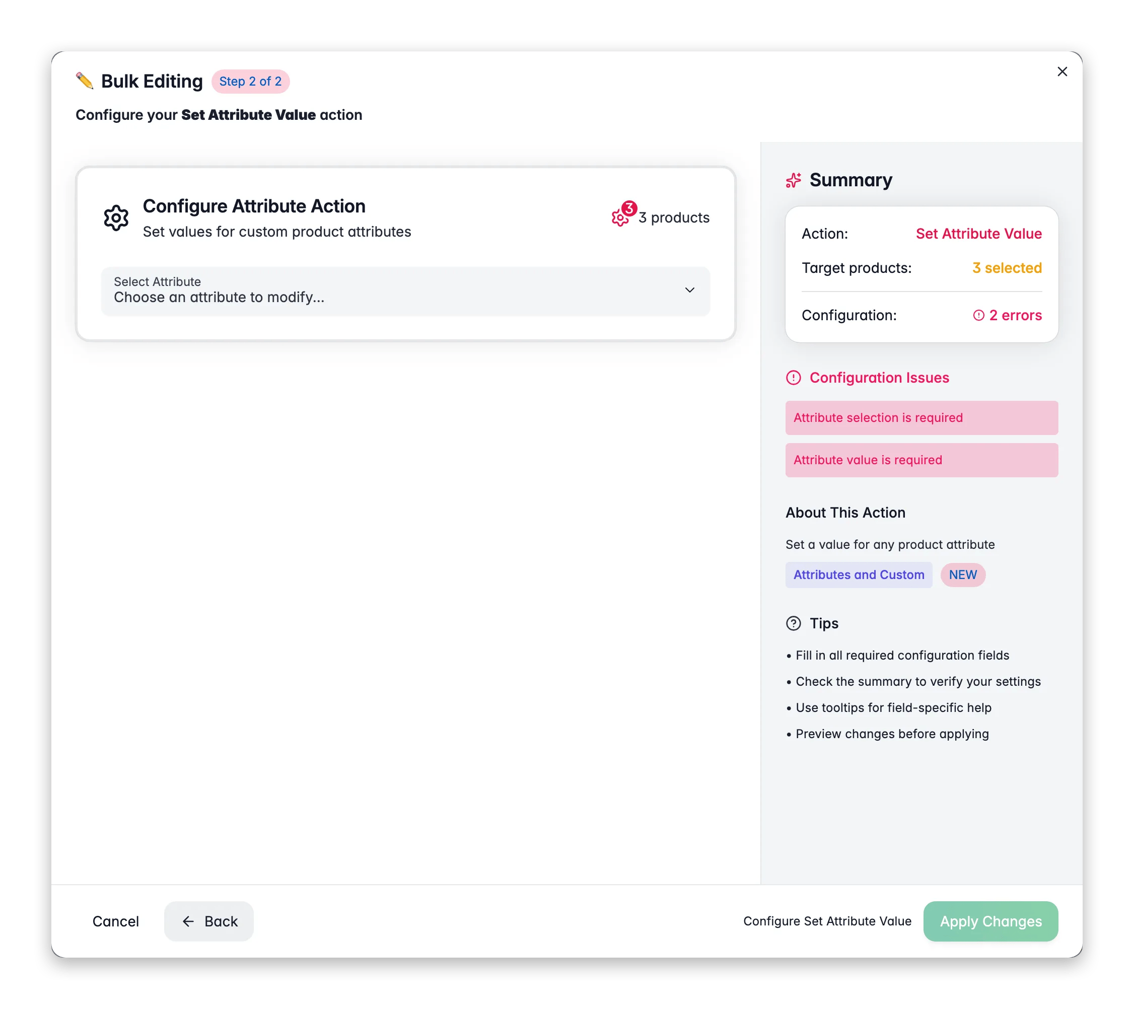 Bulk editing, Set Attribute Value across many products at once in WISEPIM