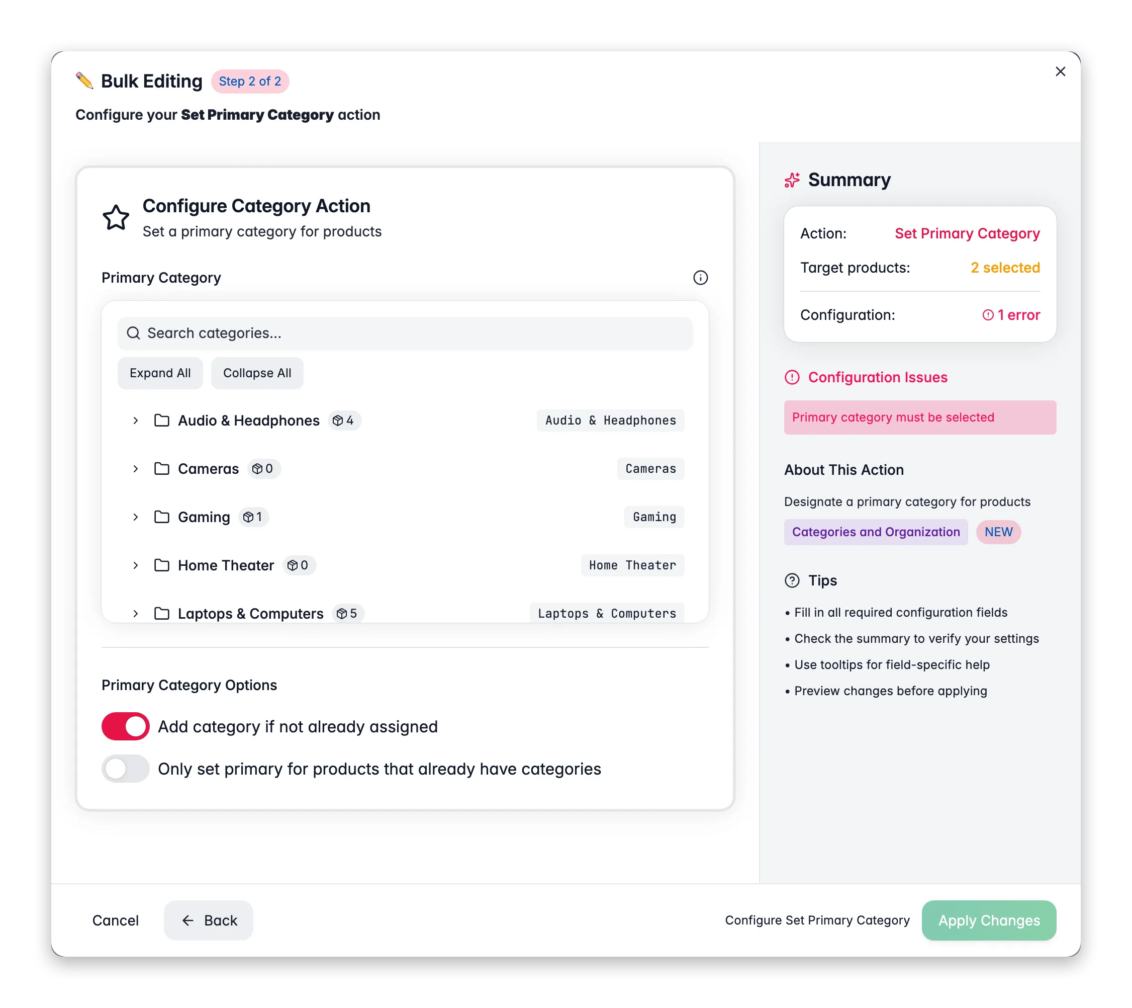 Bulk editing, Set Primary Category across many products at once in WISEPIM