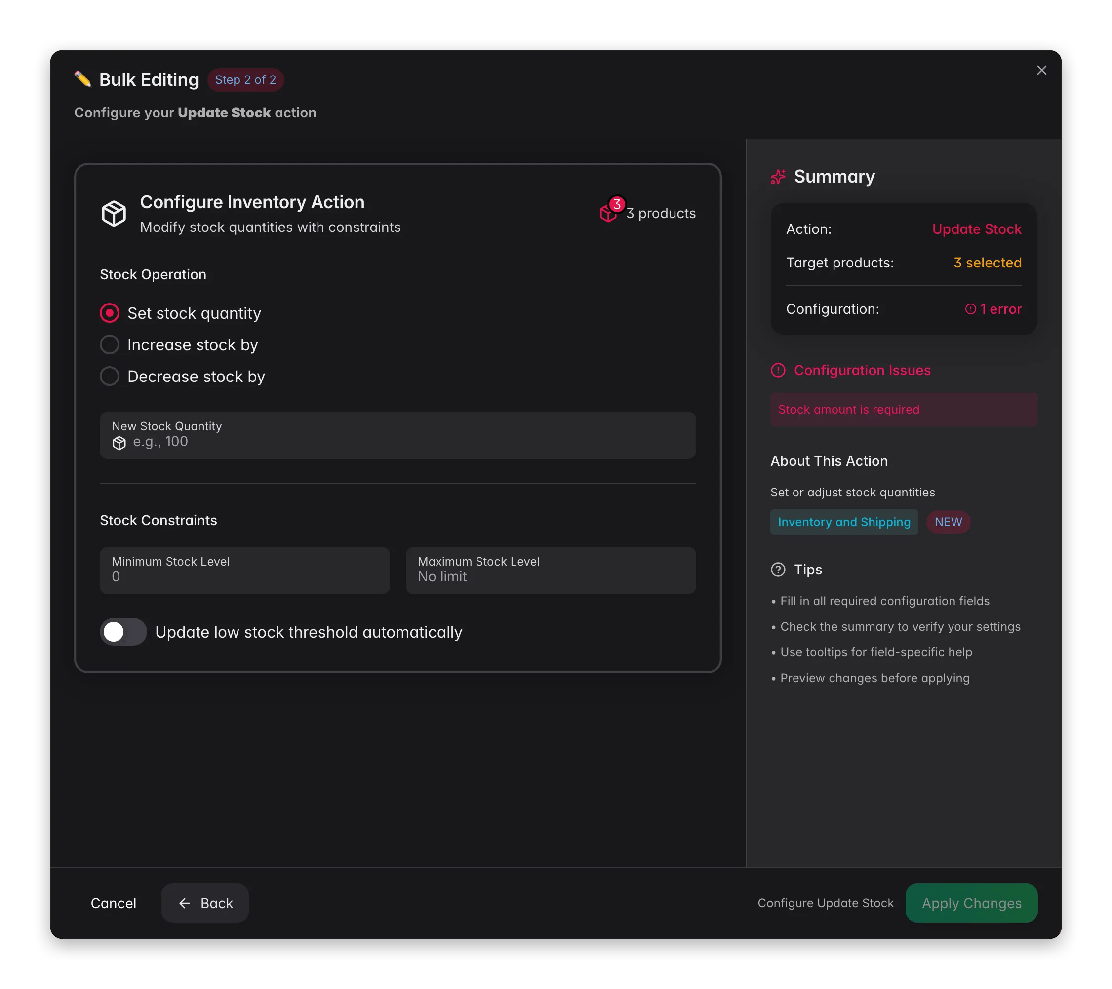 Bulk editing, Update Stock across many products at once in WISEPIM