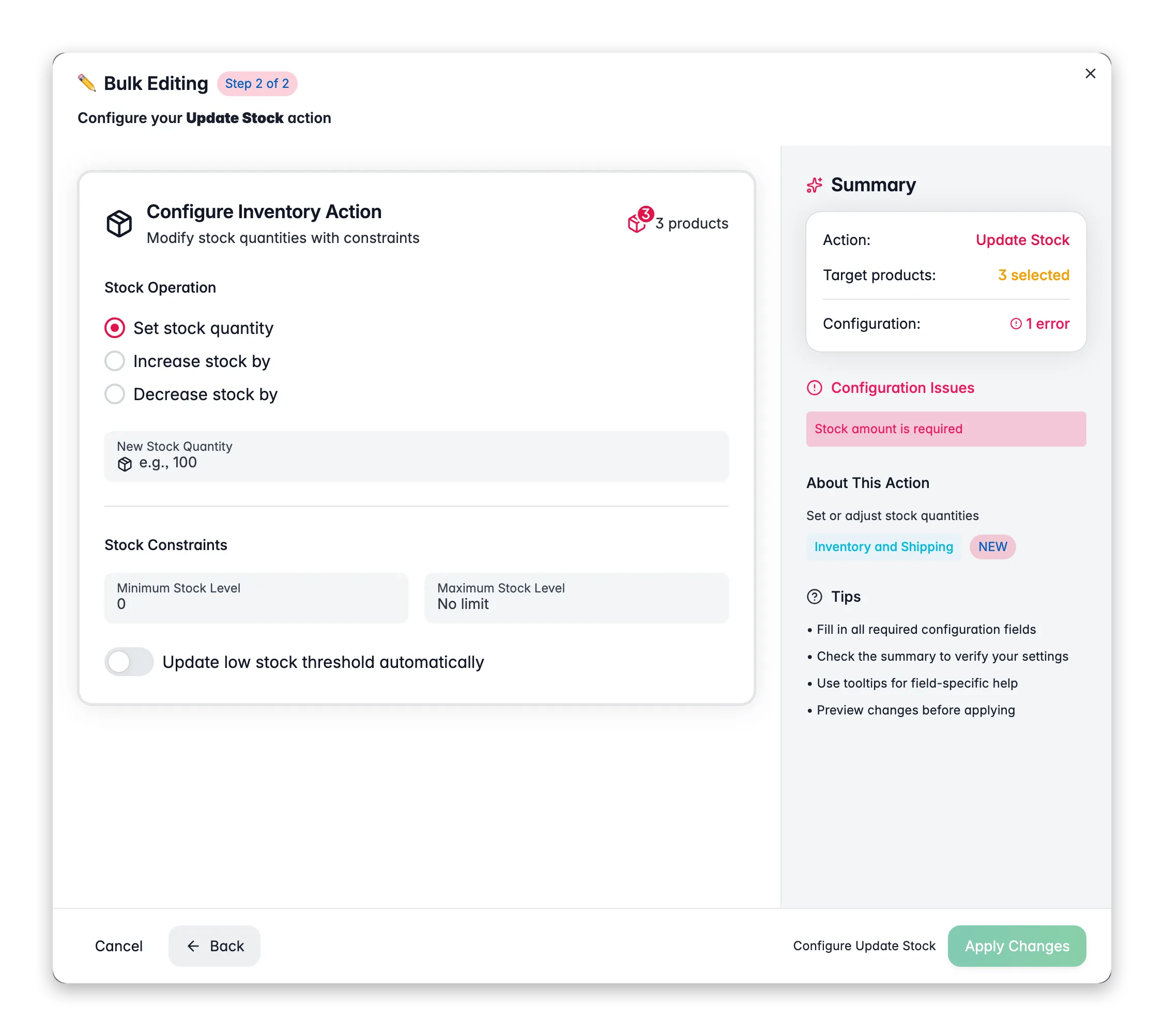 Bulk editing, Update Stock across many products at once in WISEPIM