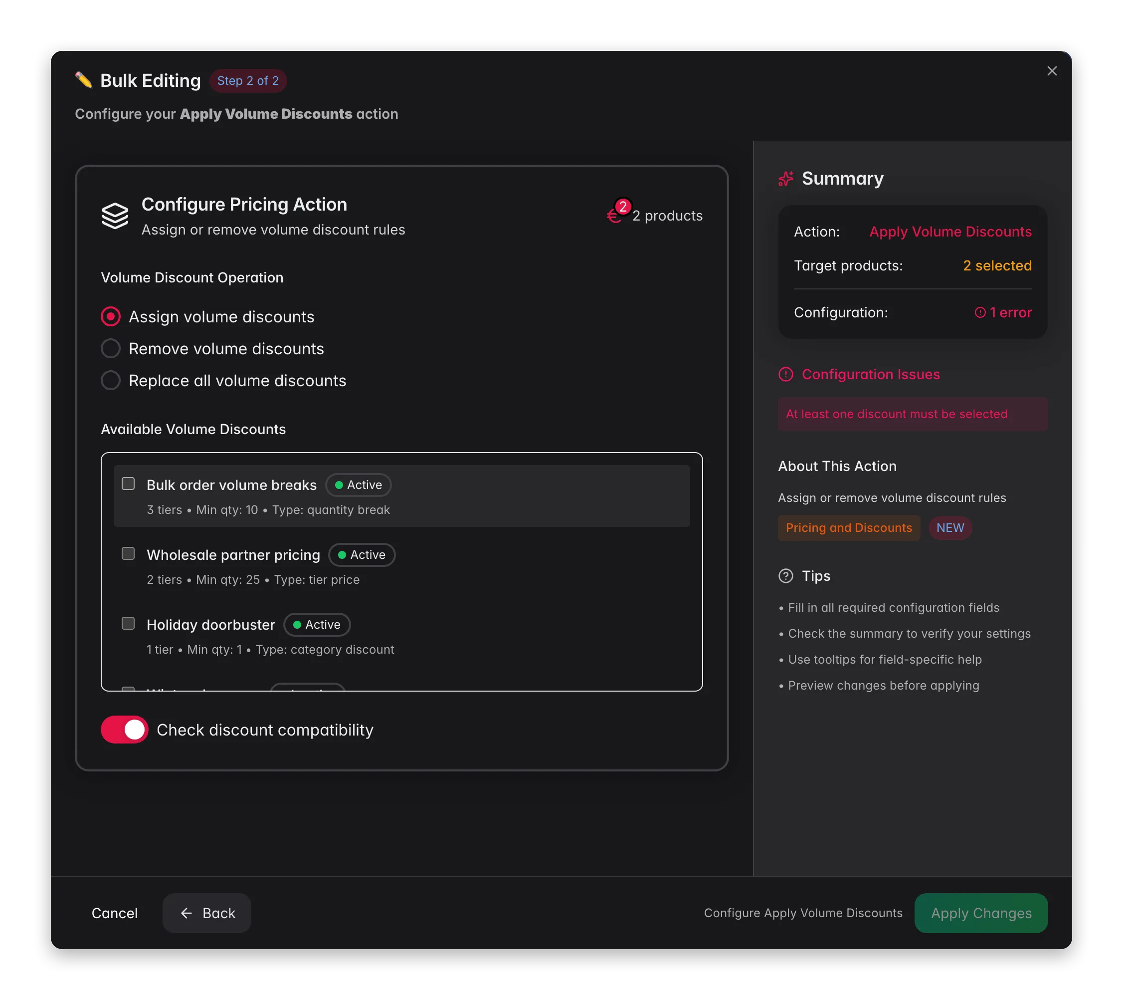 Bulk editing, Apply Volume Discounts across many products at once in WISEPIM