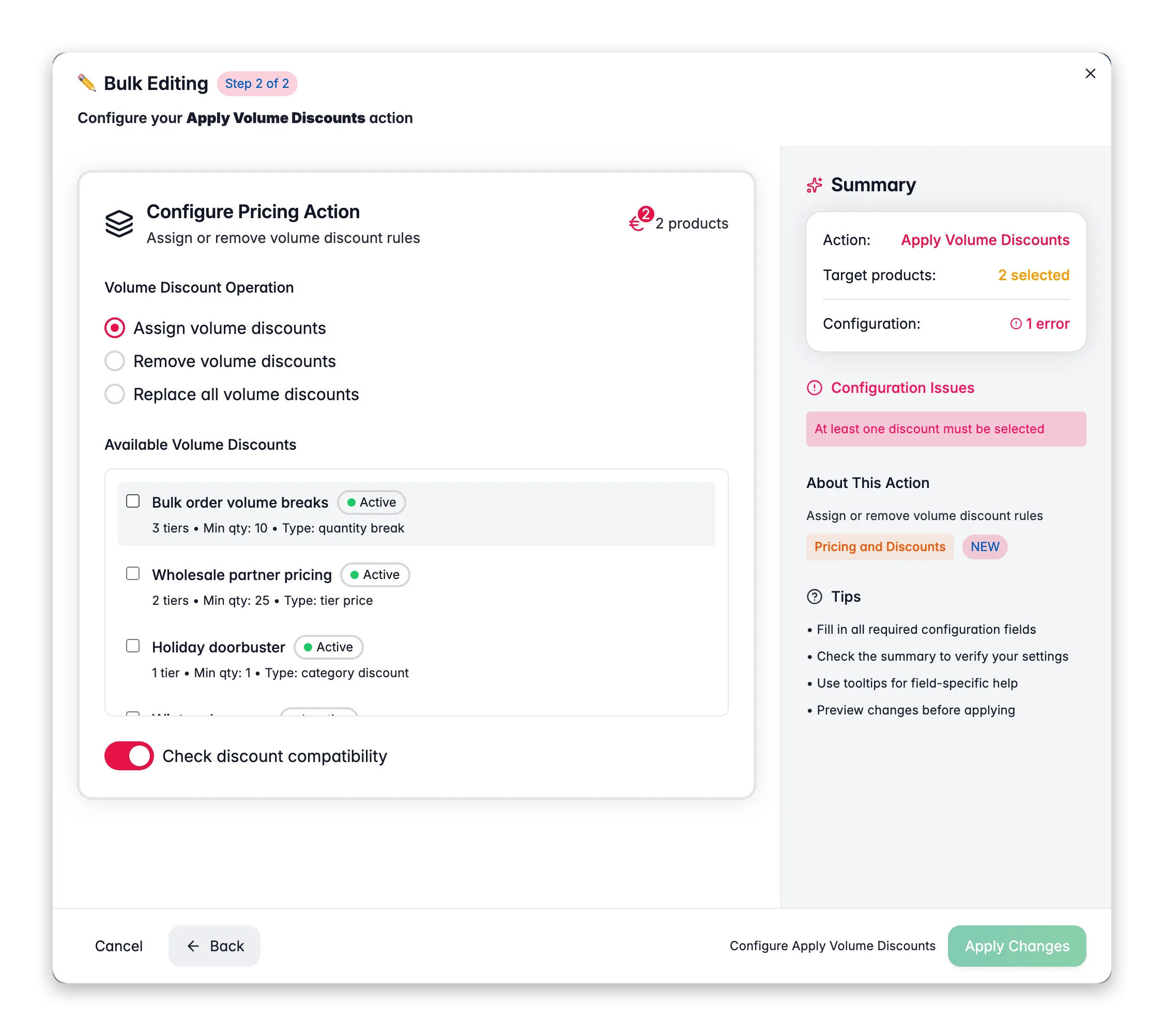 Bulk editing, Apply Volume Discounts across many products at once in WISEPIM