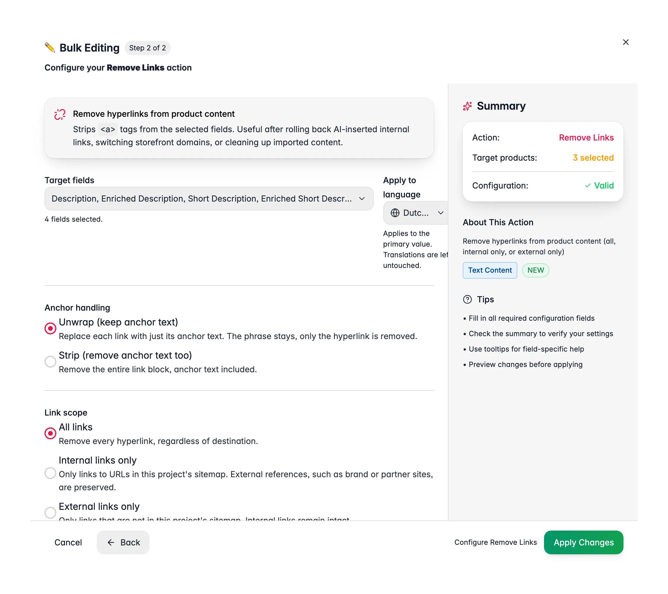 Bulk editing, Remove Links across many products at once in WISEPIM