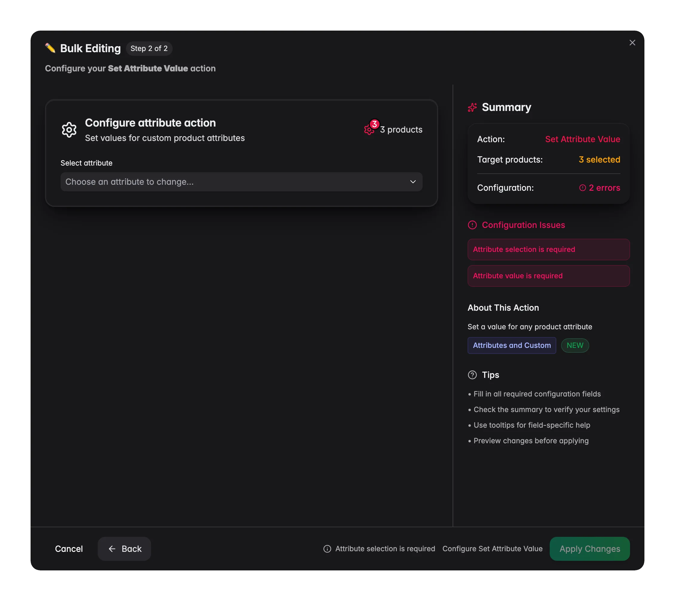 Bulk editing, Set Attribute Value across many products at once in WISEPIM