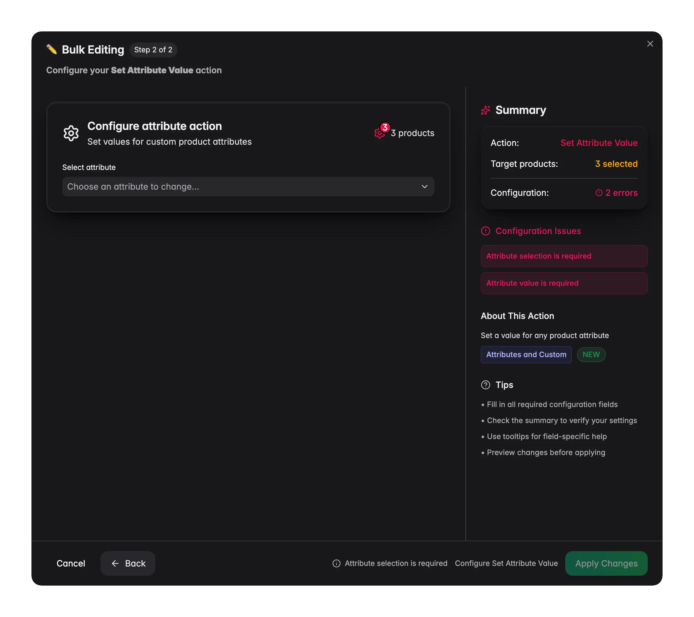 Bulk editing, Set Attribute Value across many products at once in WISEPIM