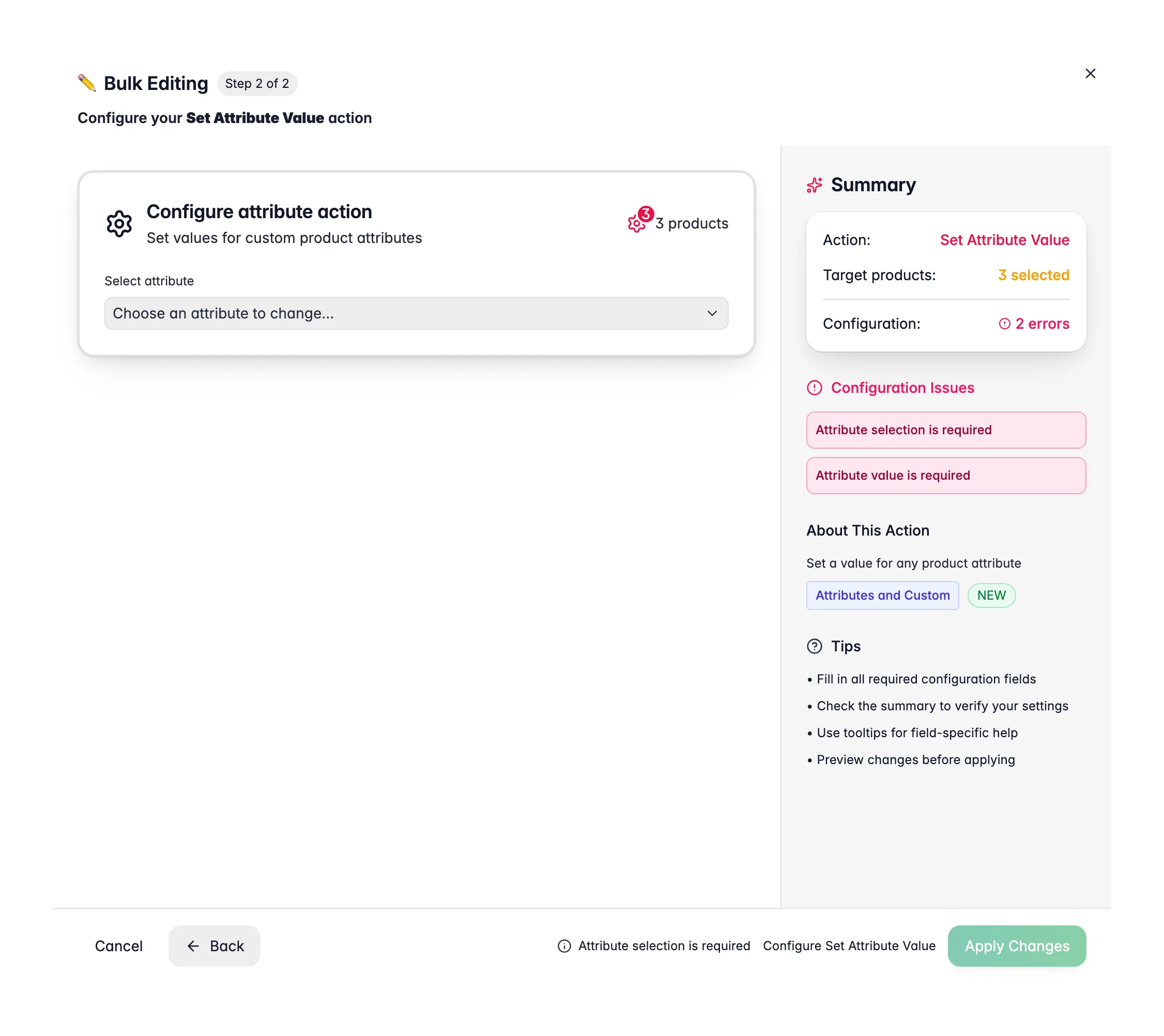 Bulk editing, Set Attribute Value across many products at once in WISEPIM
