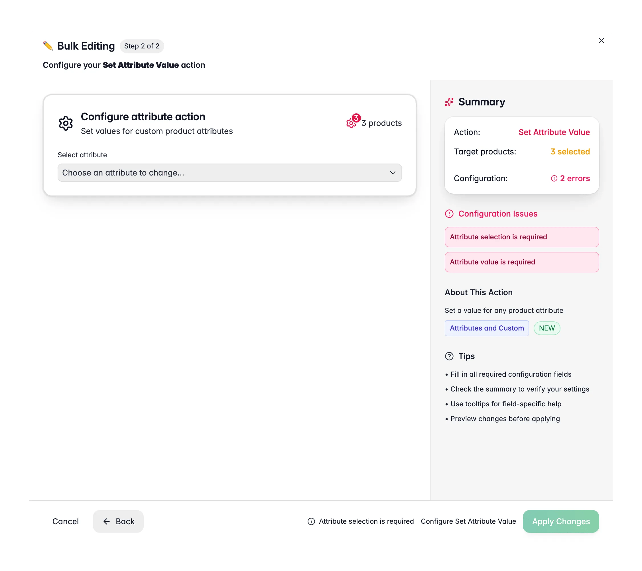 Bulk editing, Set Attribute Value across many products at once in WISEPIM