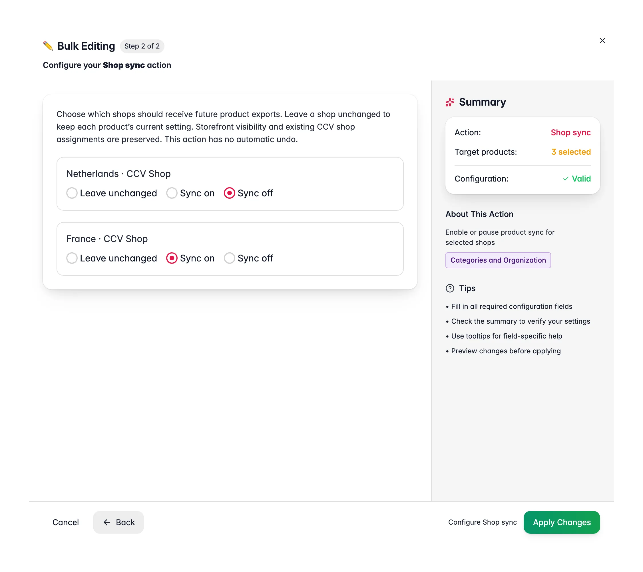 Bulk-Bearbeitung - Shop-Synchronisierung für viele Produkte gleichzeitig in WISEPIM