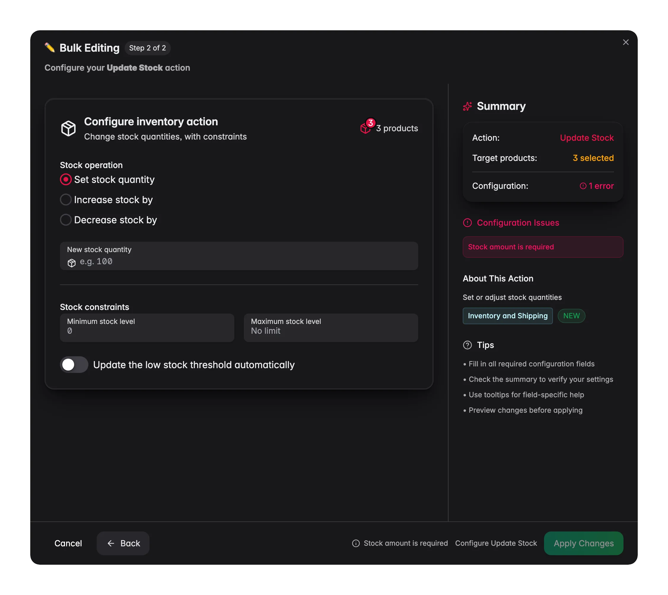 Bulk editing, Update Stock across many products at once in WISEPIM