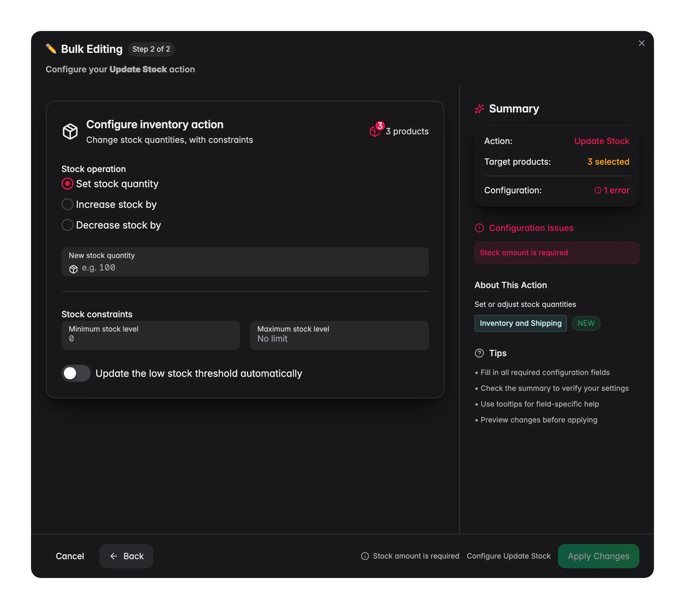 Bulk editing, Update Stock across many products at once in WISEPIM
