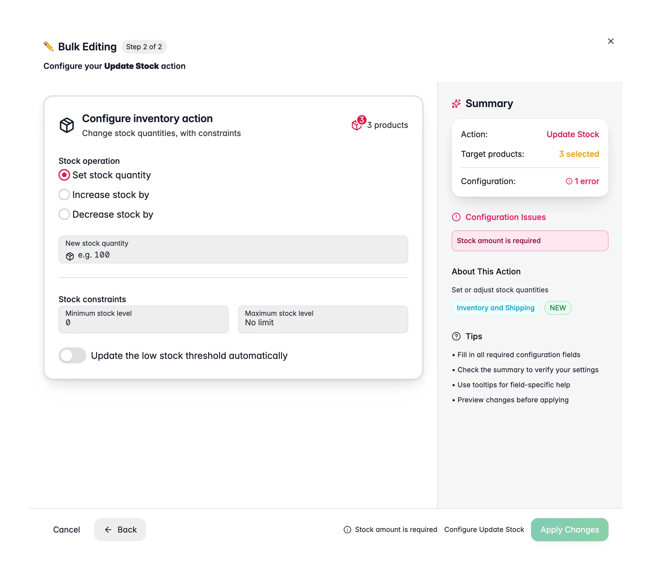 Bulk editing, Update Stock across many products at once in WISEPIM