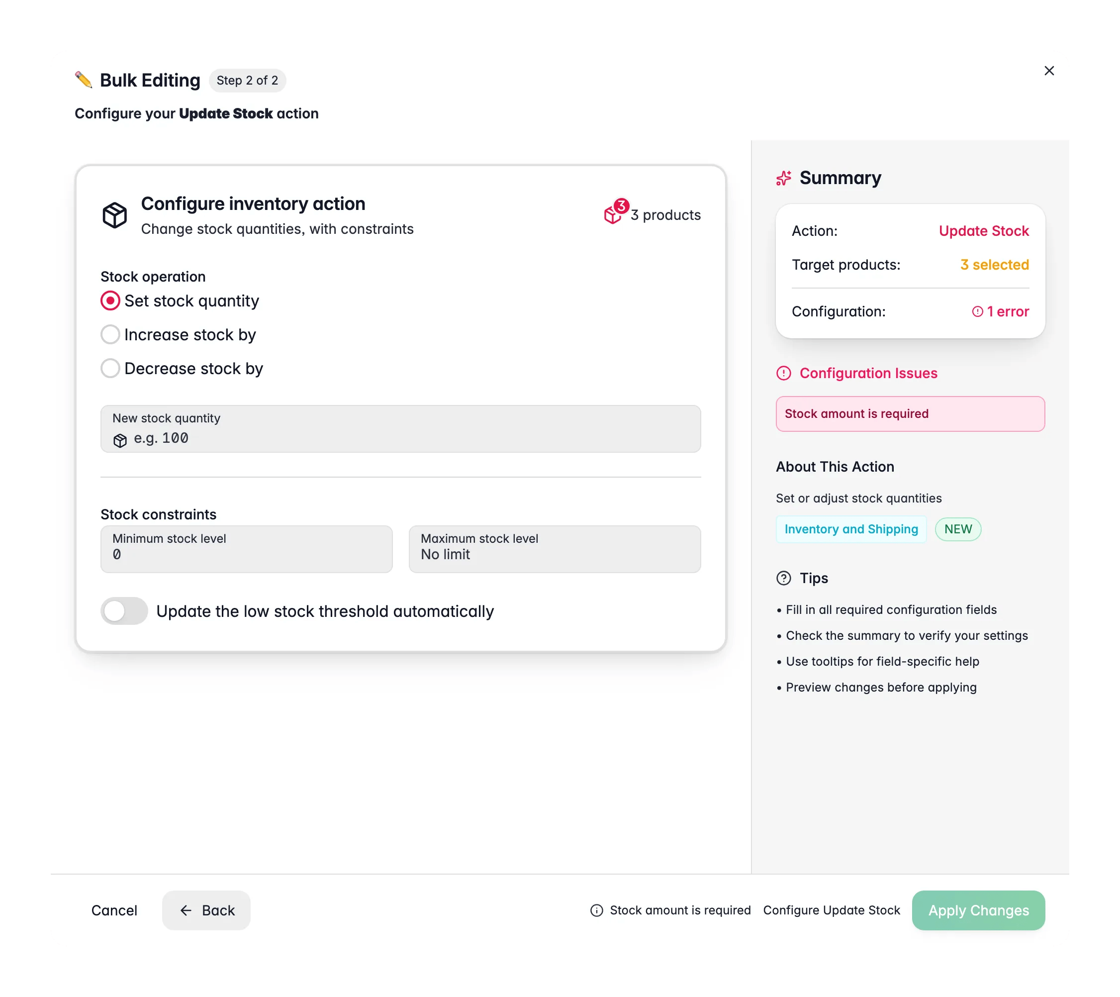 Bulk editing, Update Stock across many products at once in WISEPIM