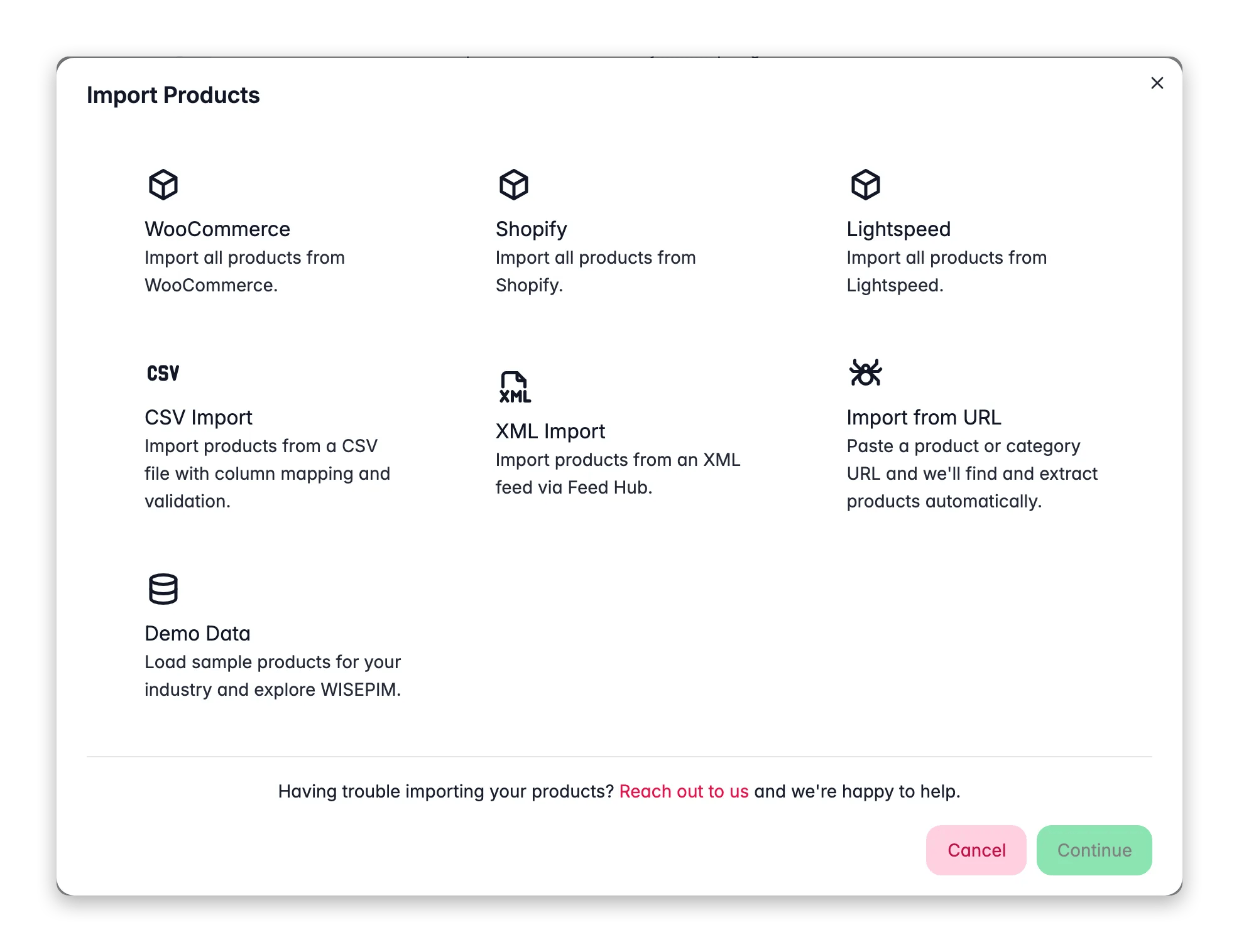Importing a product catalog into WISEPIM
