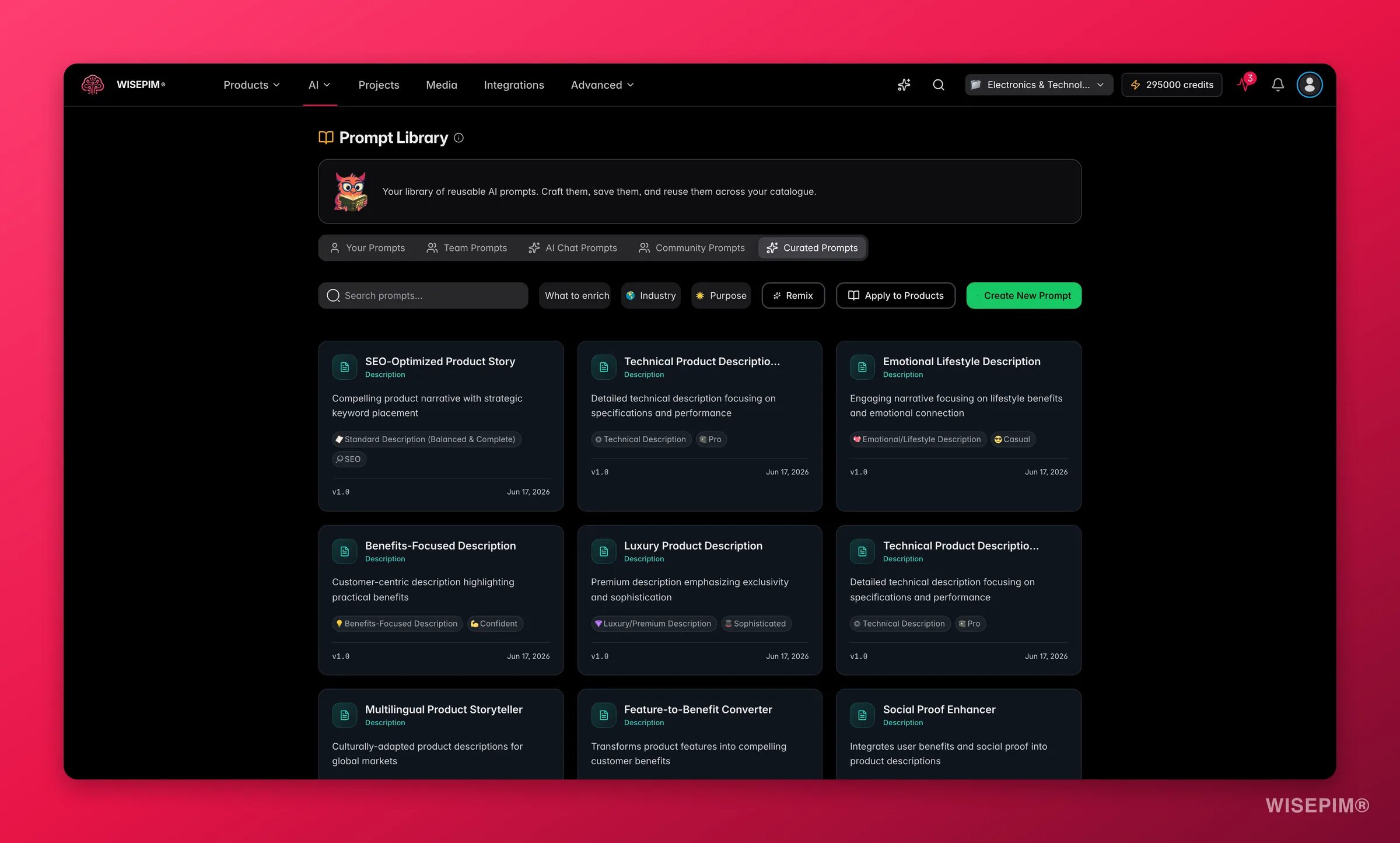 WISEPIM curated prompt library, expert-crafted enrichment prompts by industry and purpose