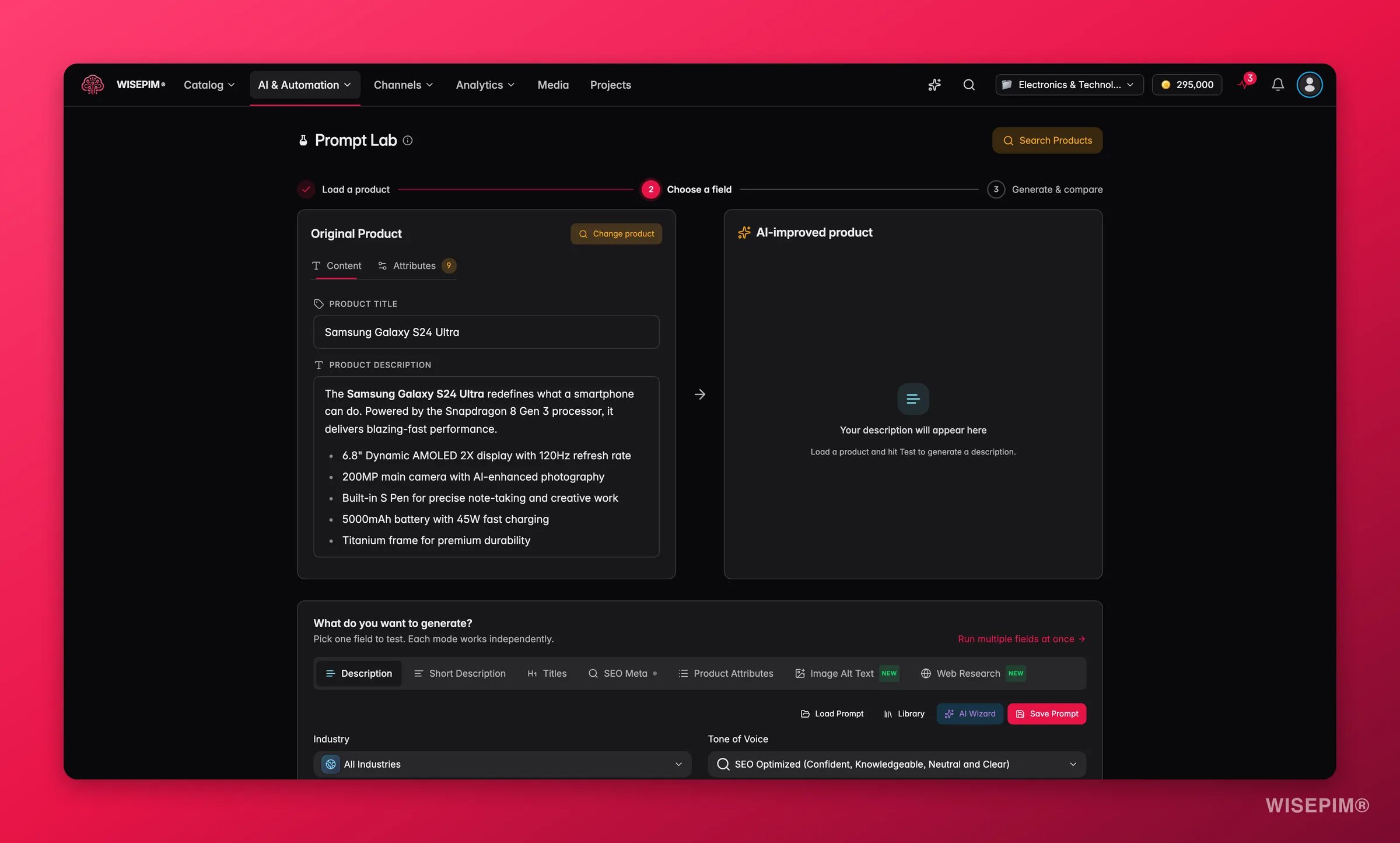 WISEPIM Prompt Lab for testing and tuning AI enrichment prompts