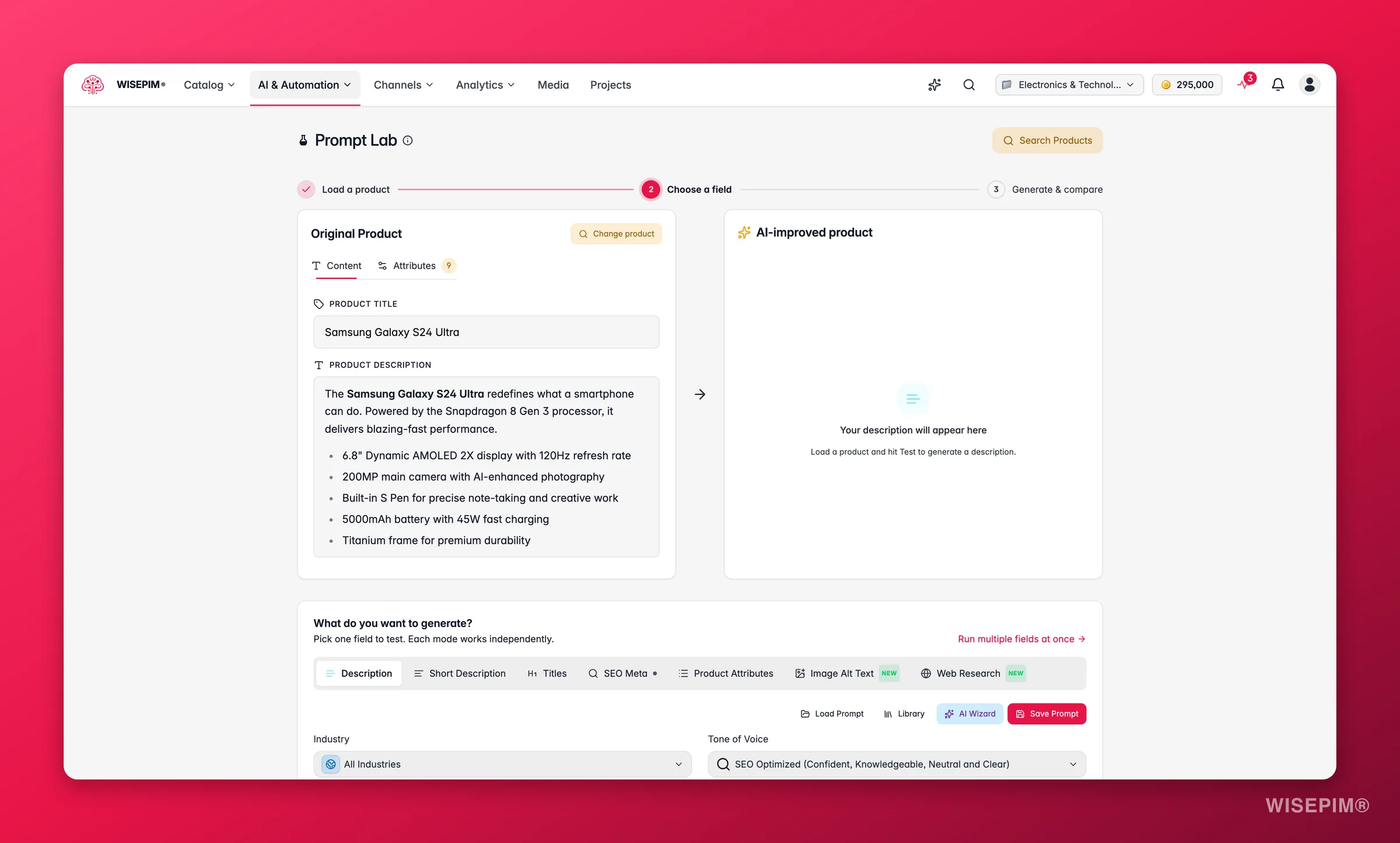 WISEPIM Prompt Lab for testing and tuning AI enrichment prompts