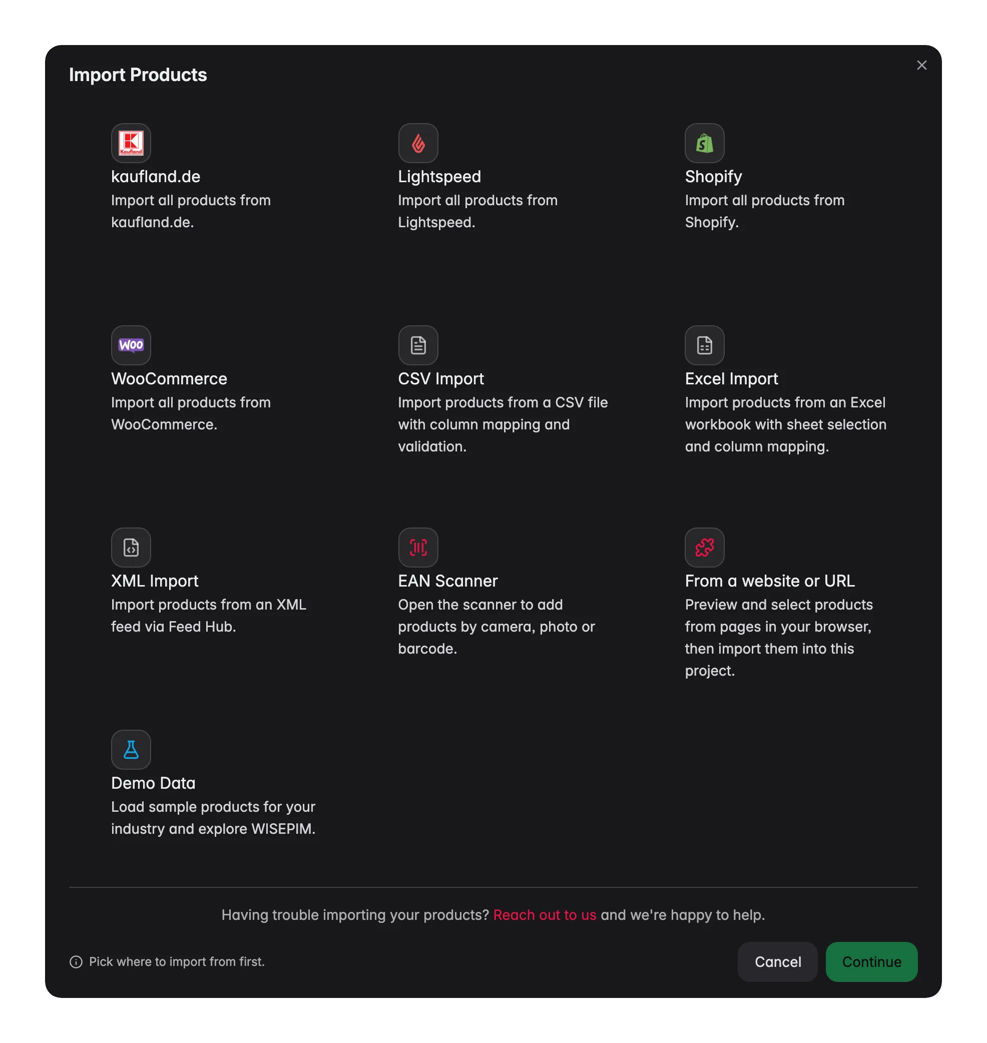 Importing a product catalog into WISEPIM