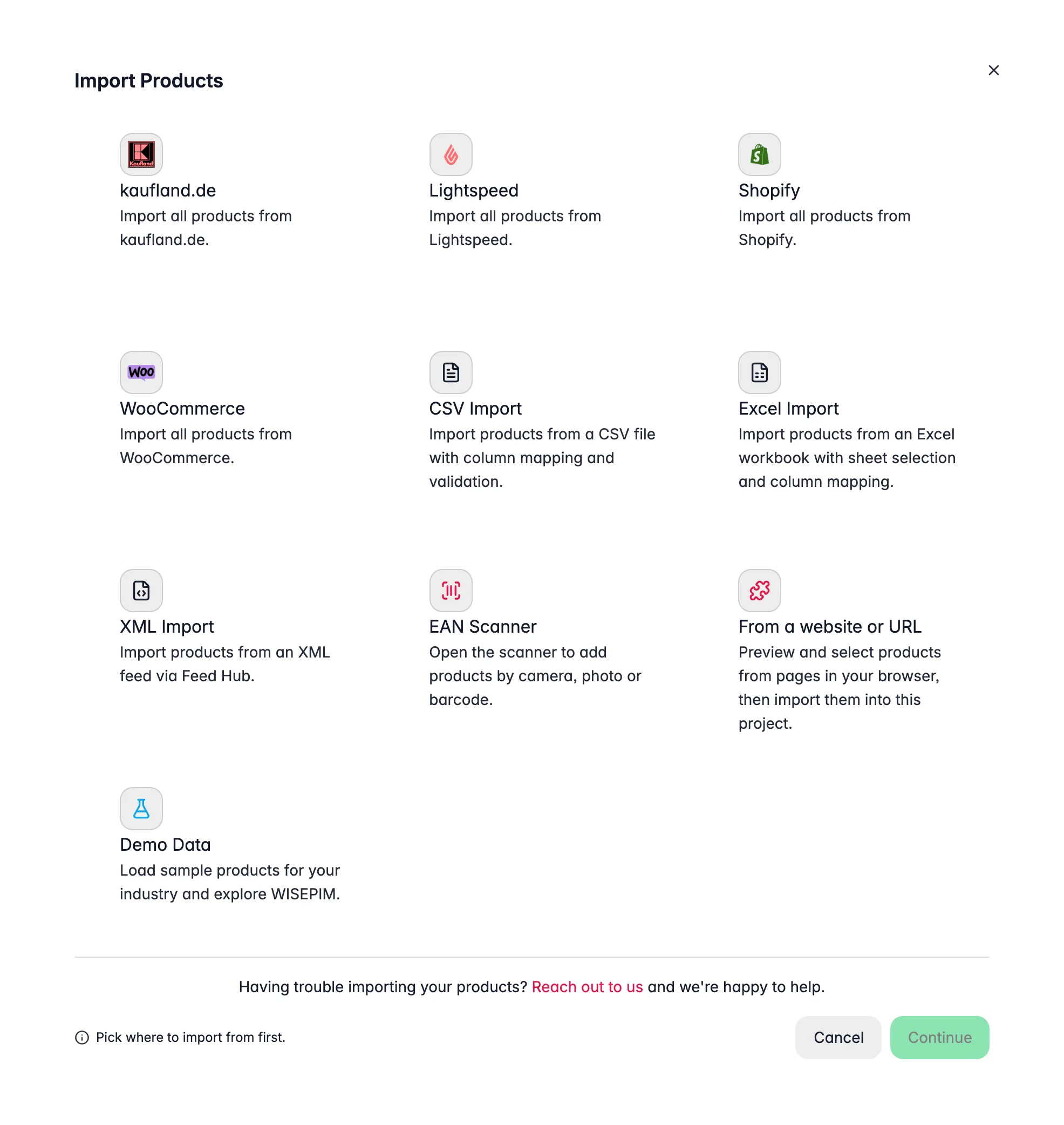 Importing a product catalog into WISEPIM