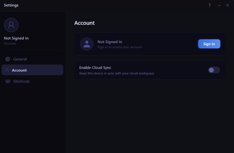 Settings Account New