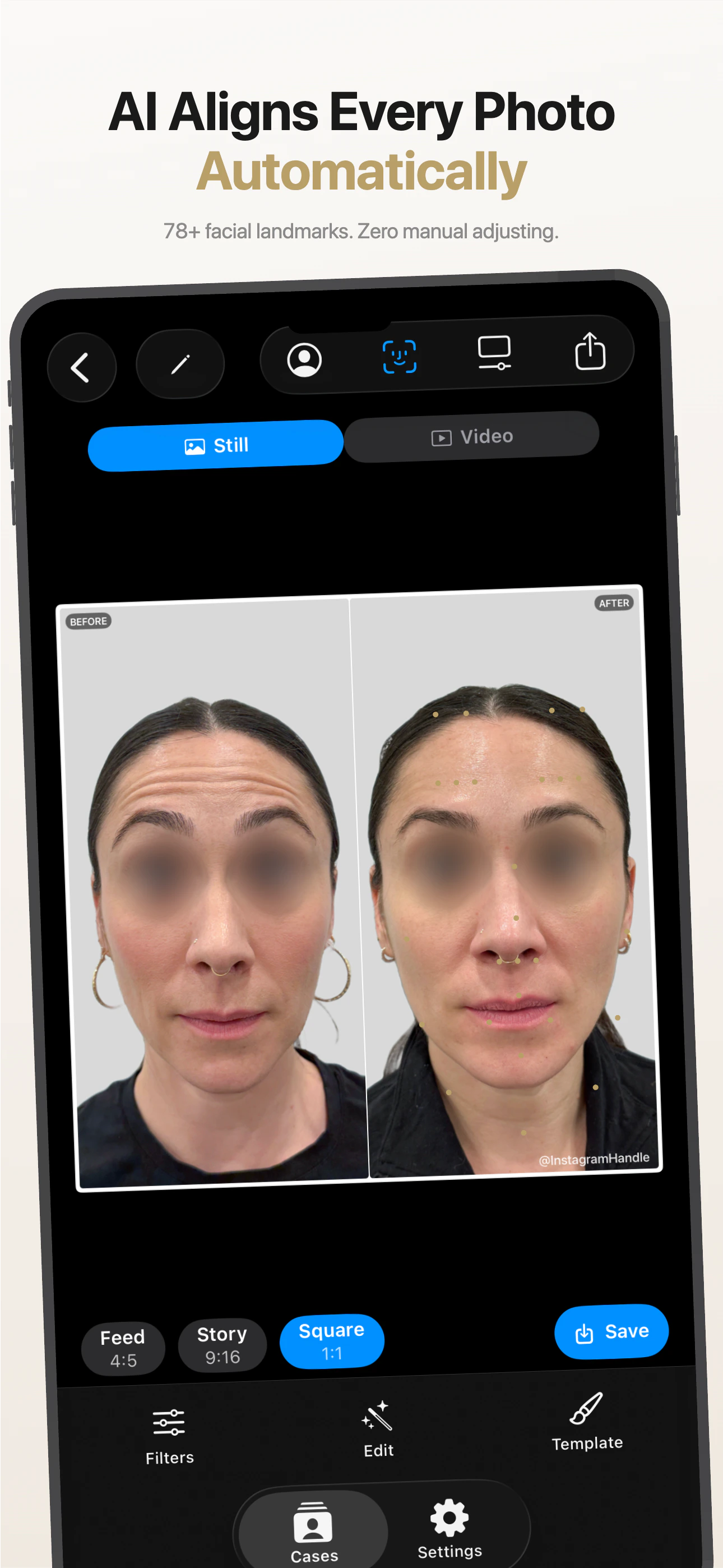 Symetri — before and after comparison in the app