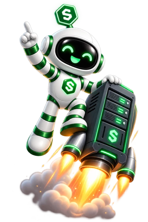 Buddy, the Symplax mascot, launching a server
