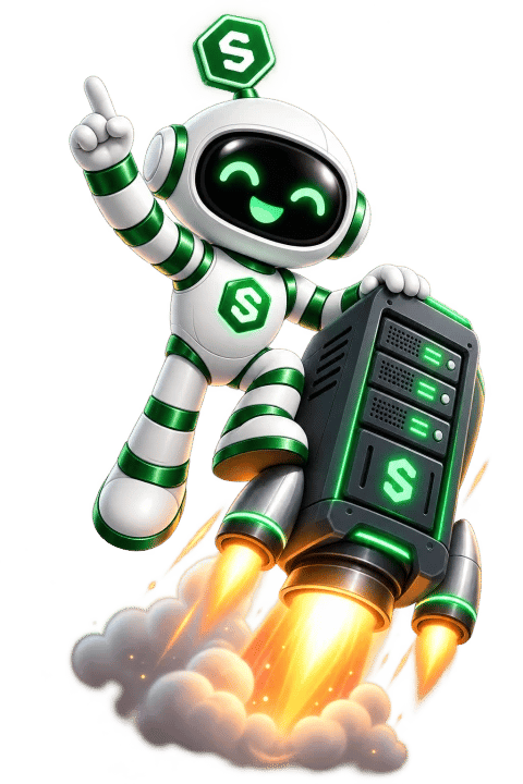 Buddy, the Symplax mascot, launching a server
