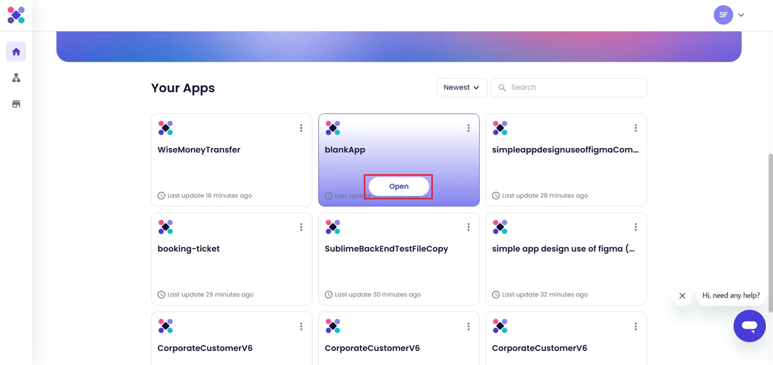 8 Open project button