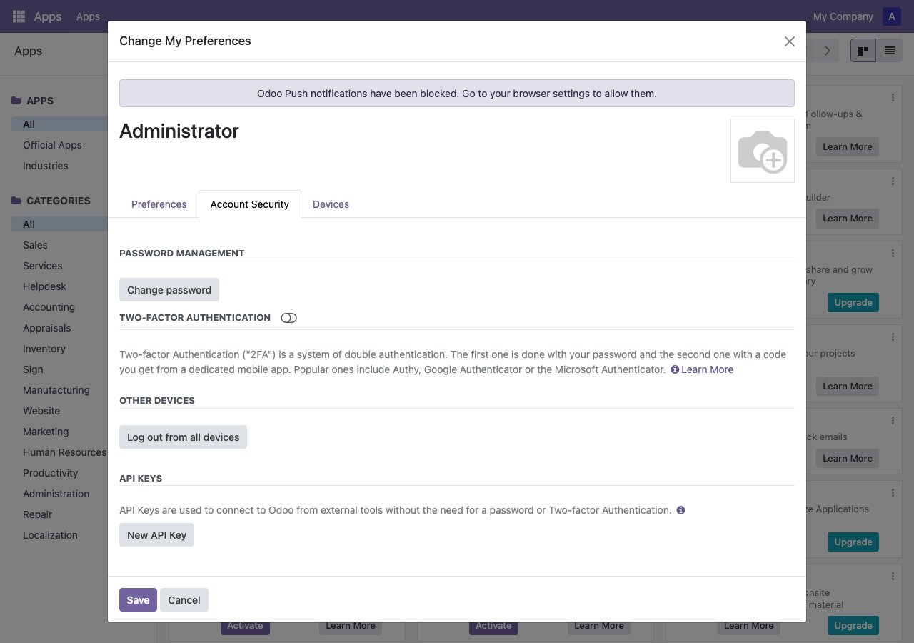 Account Security tab with New API Key button