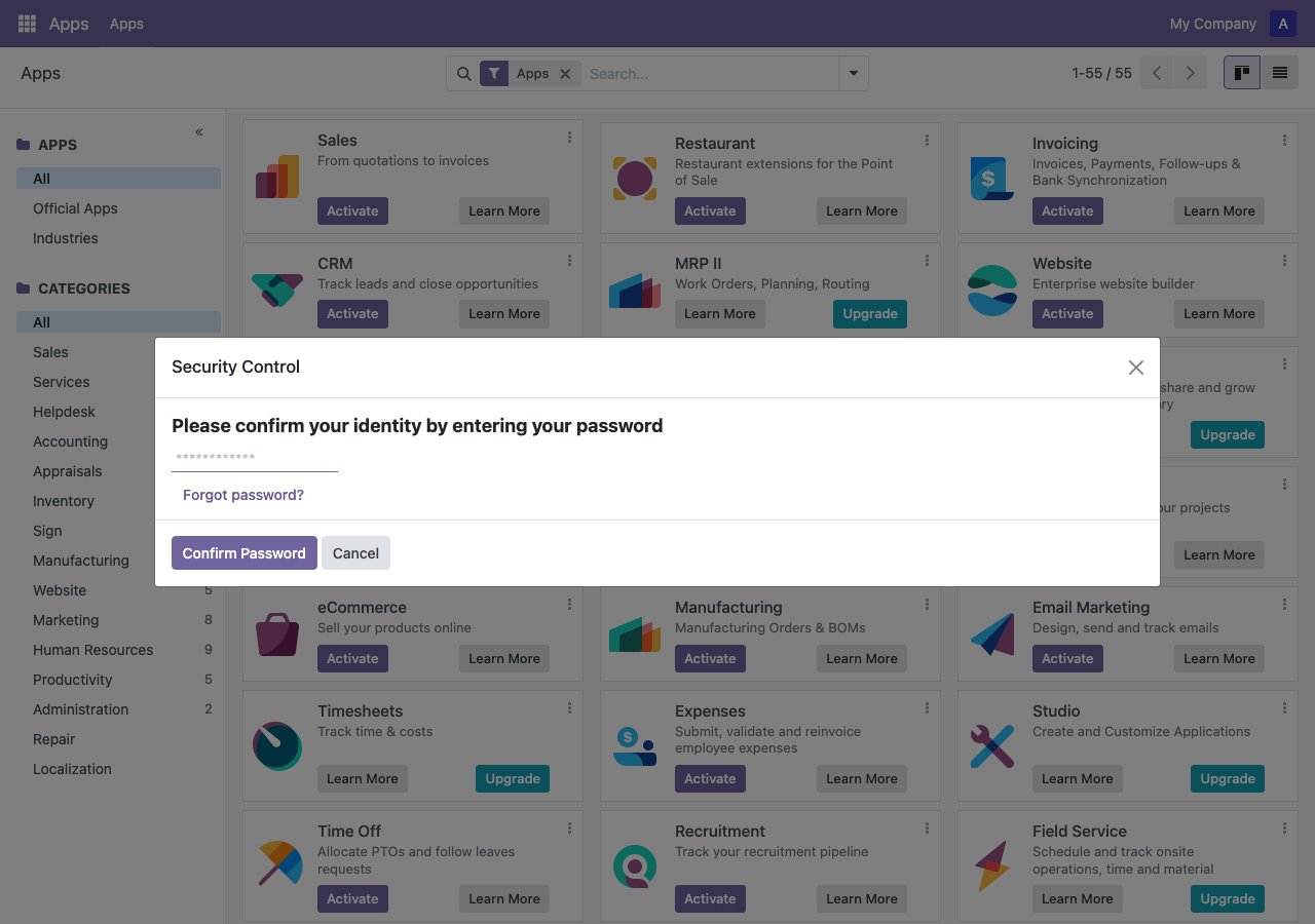 Security Control password confirmation dialog