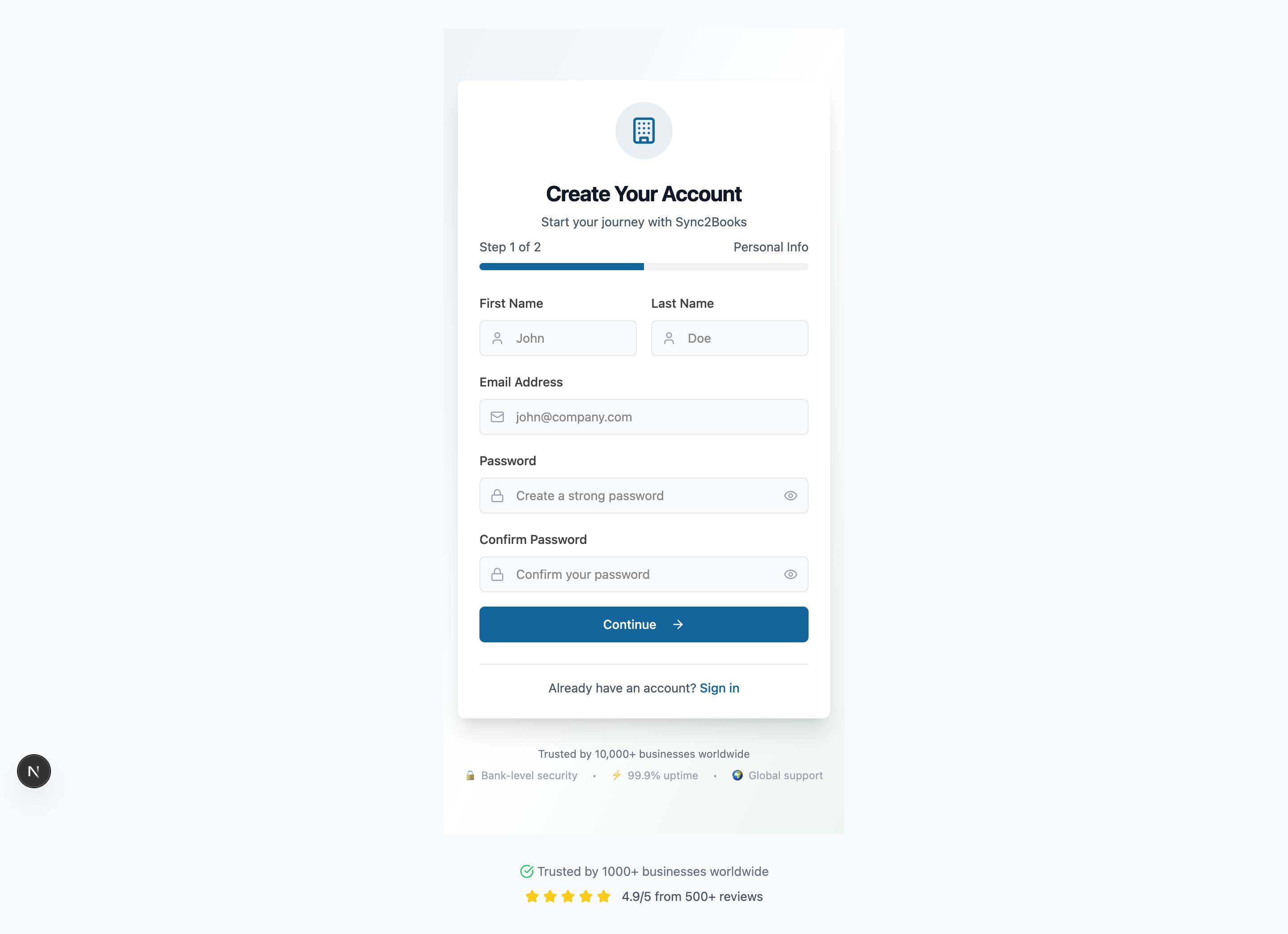 Sign-up — create your account and organization
