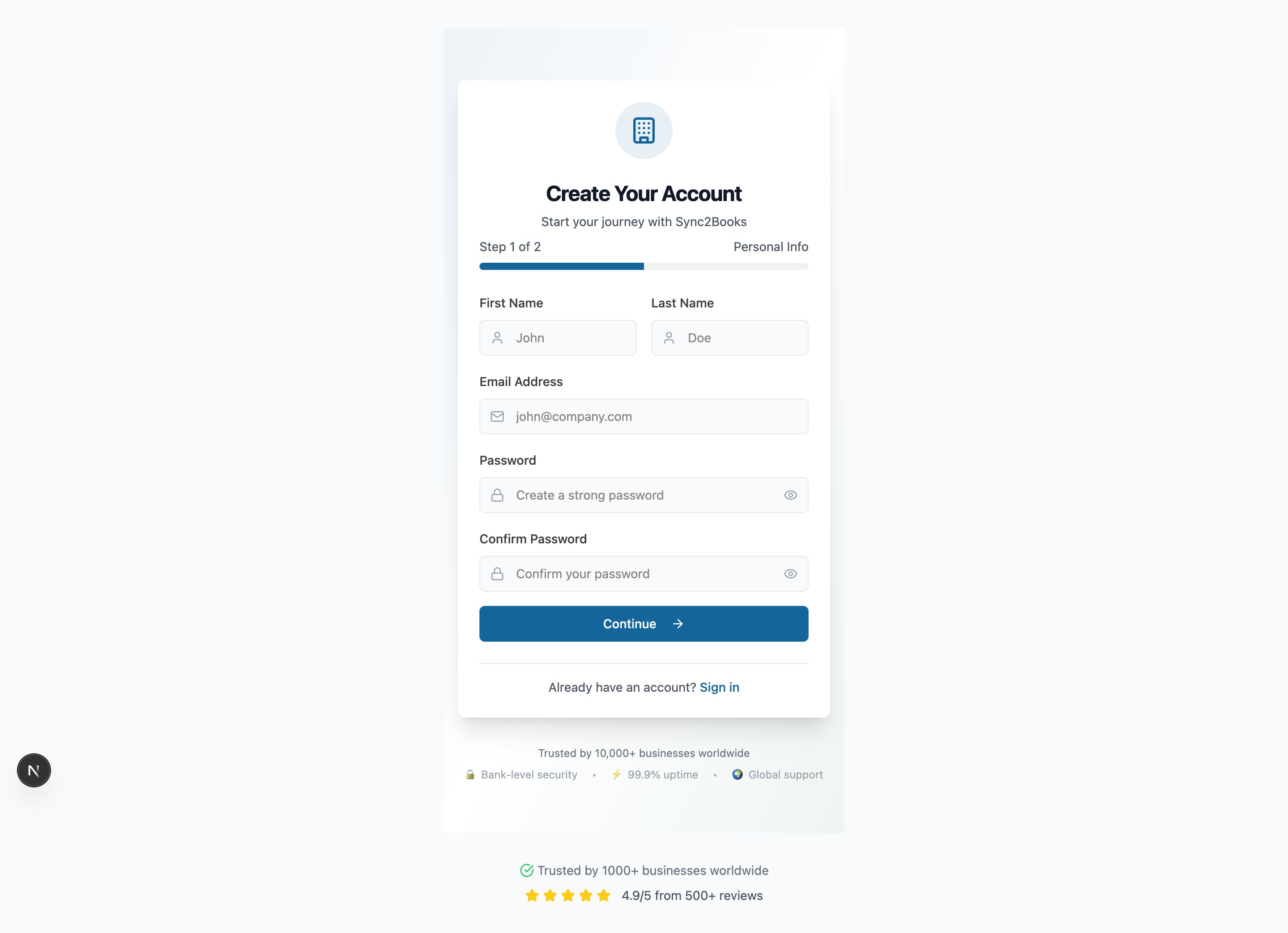 Sign-up — create your account and organization
