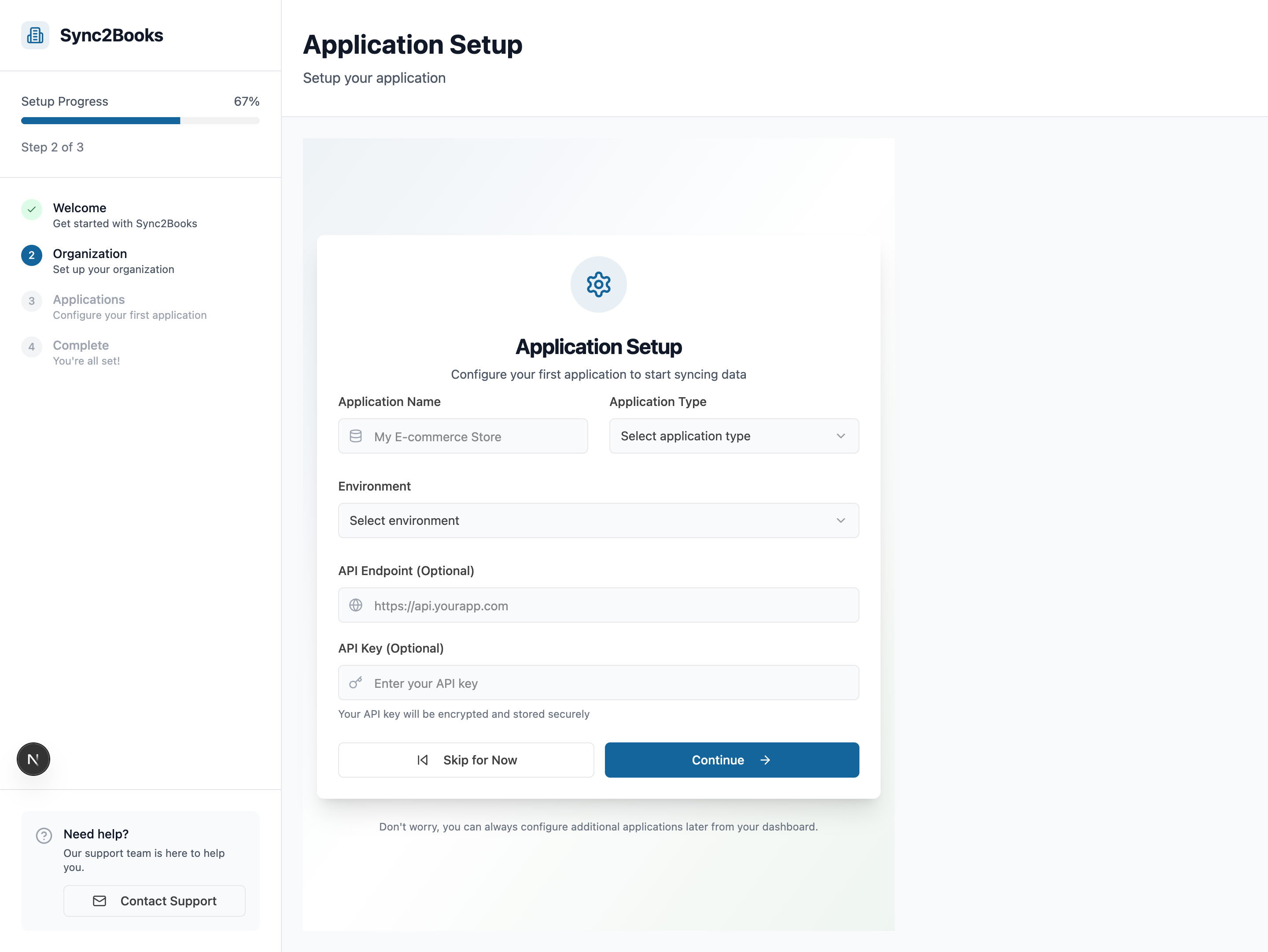 Onboarding — create your first application