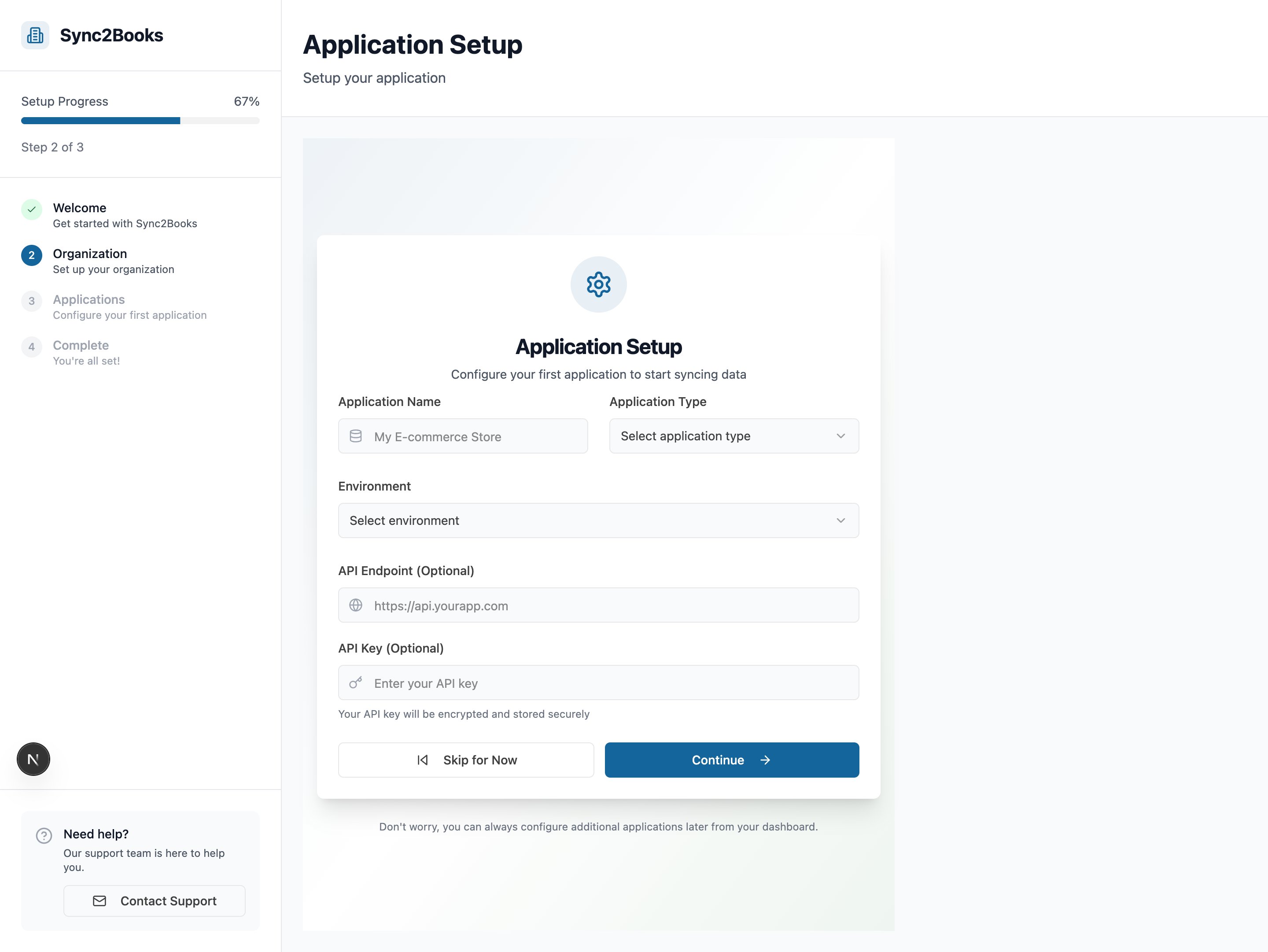 Onboarding — create your first application