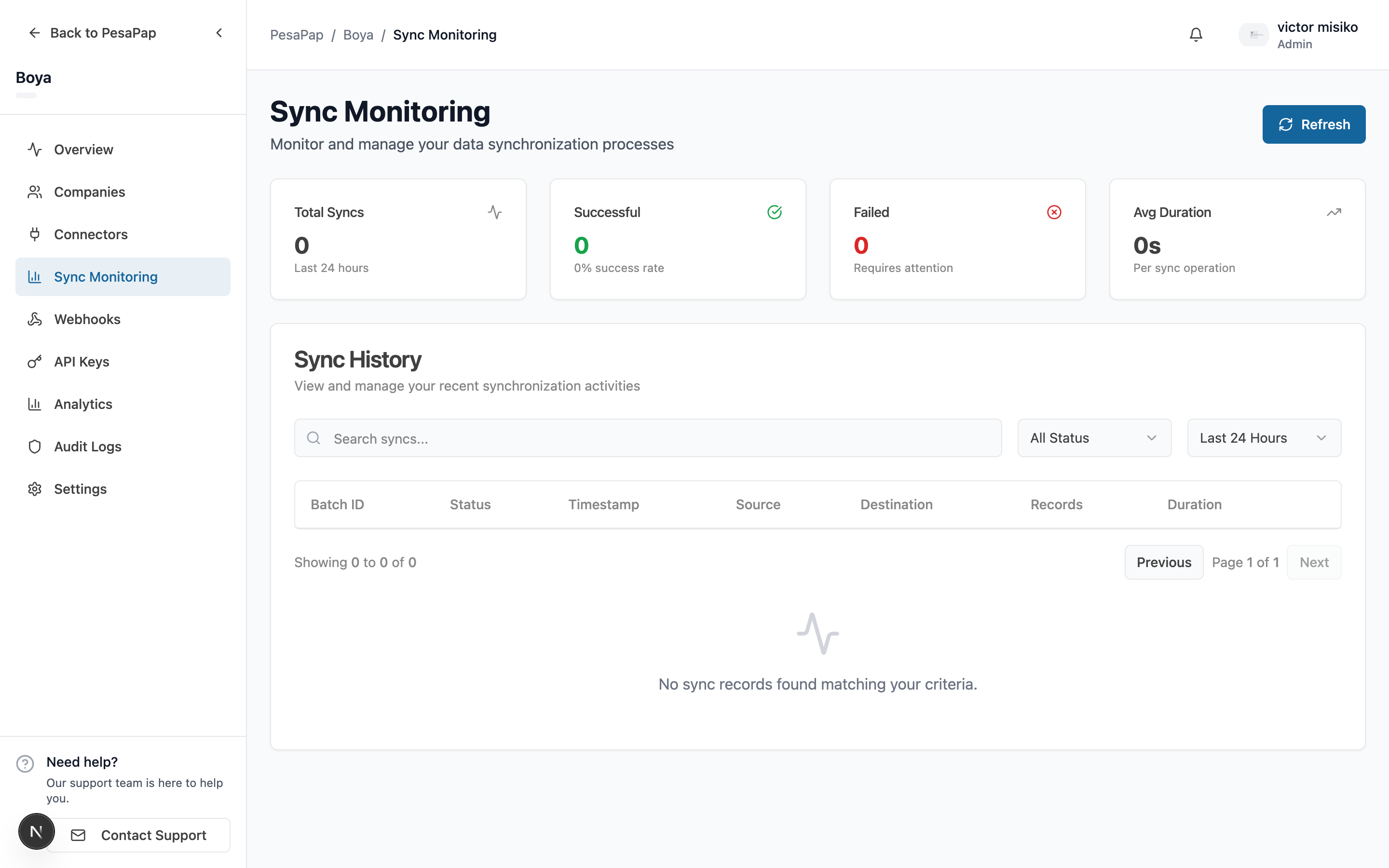 Sync monitoring — batches, items, and errors