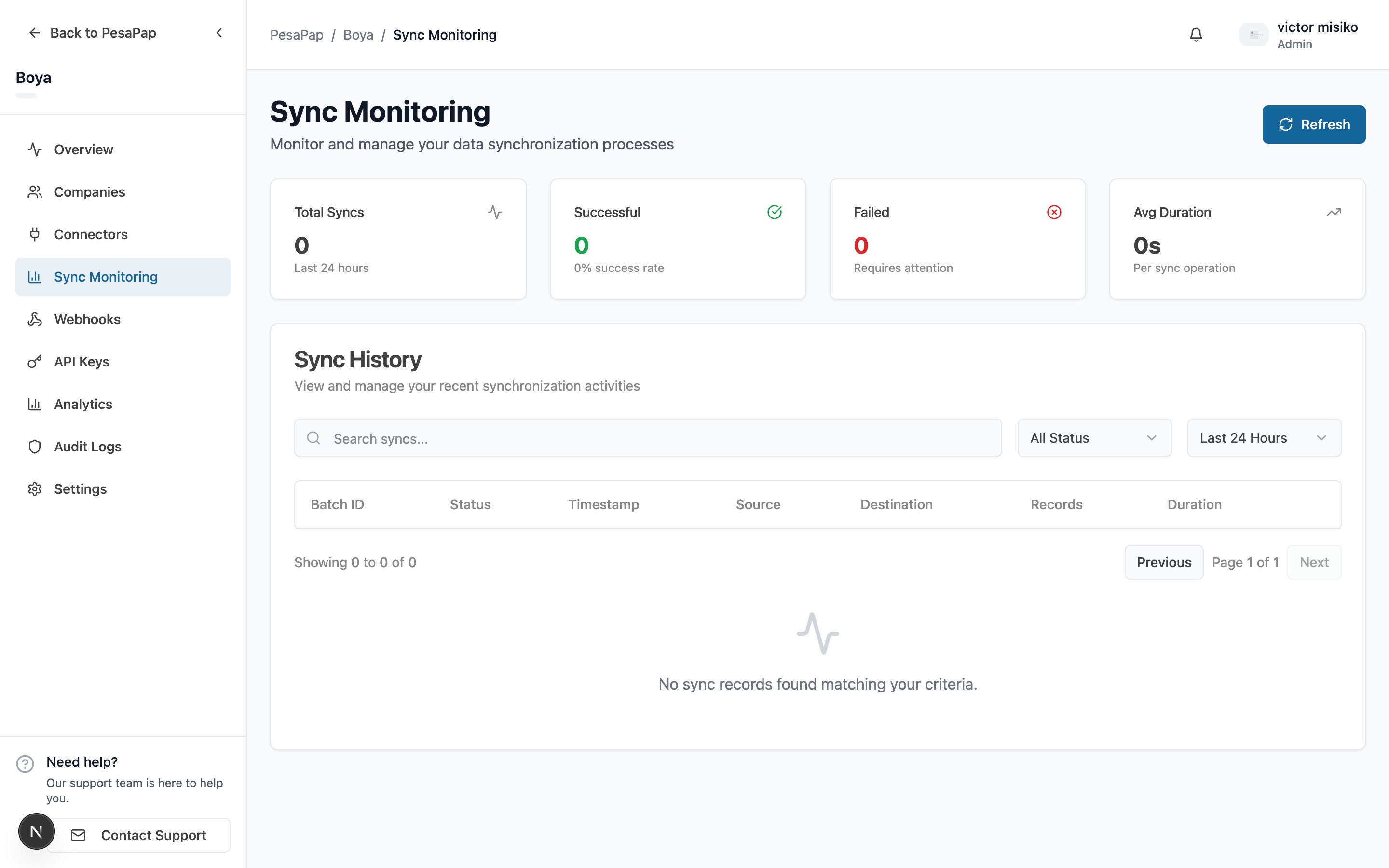 Sync monitoring — batches, items, and errors