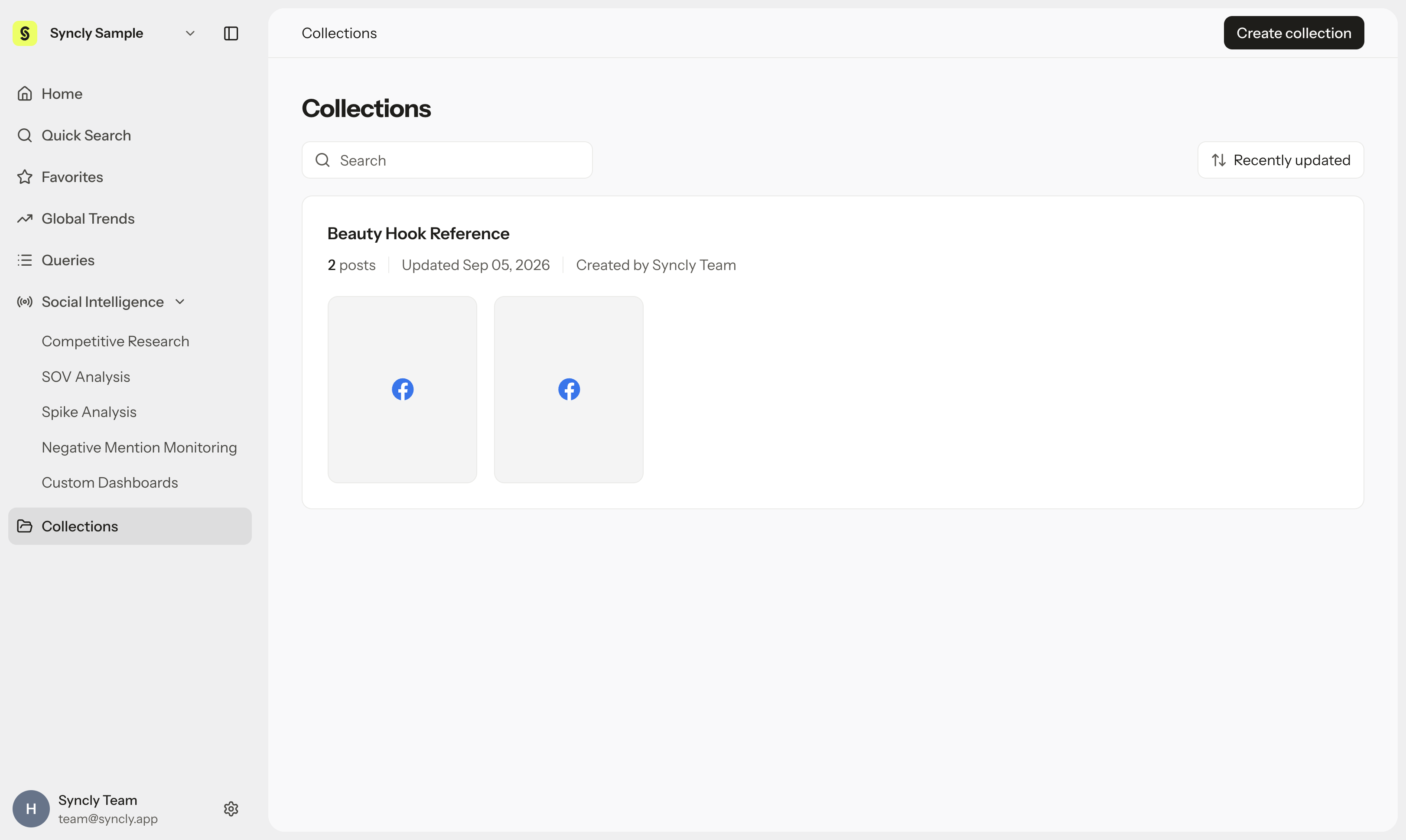 Collections 목록 화면과 Create collection 버튼