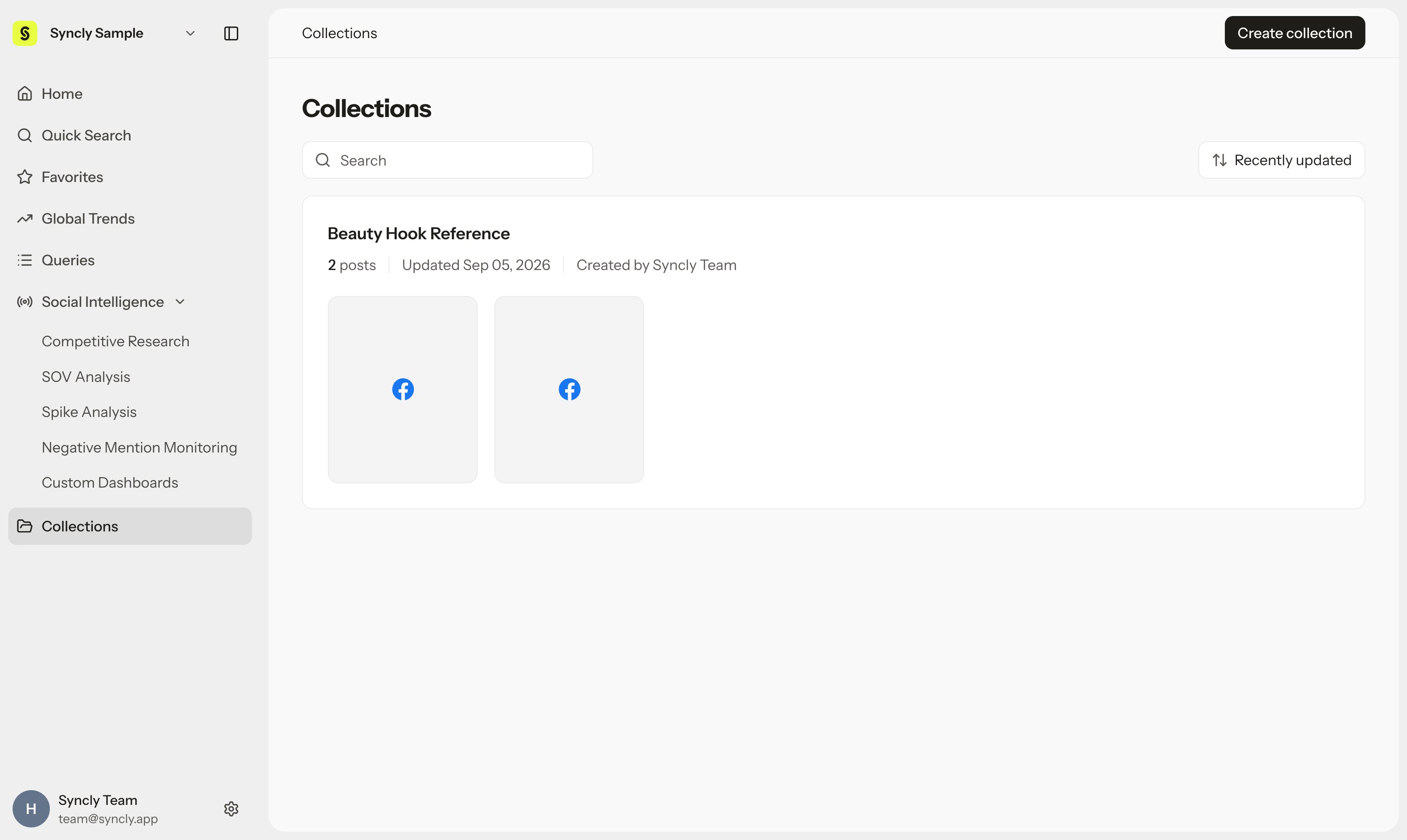 Collections list screen and Create collection button